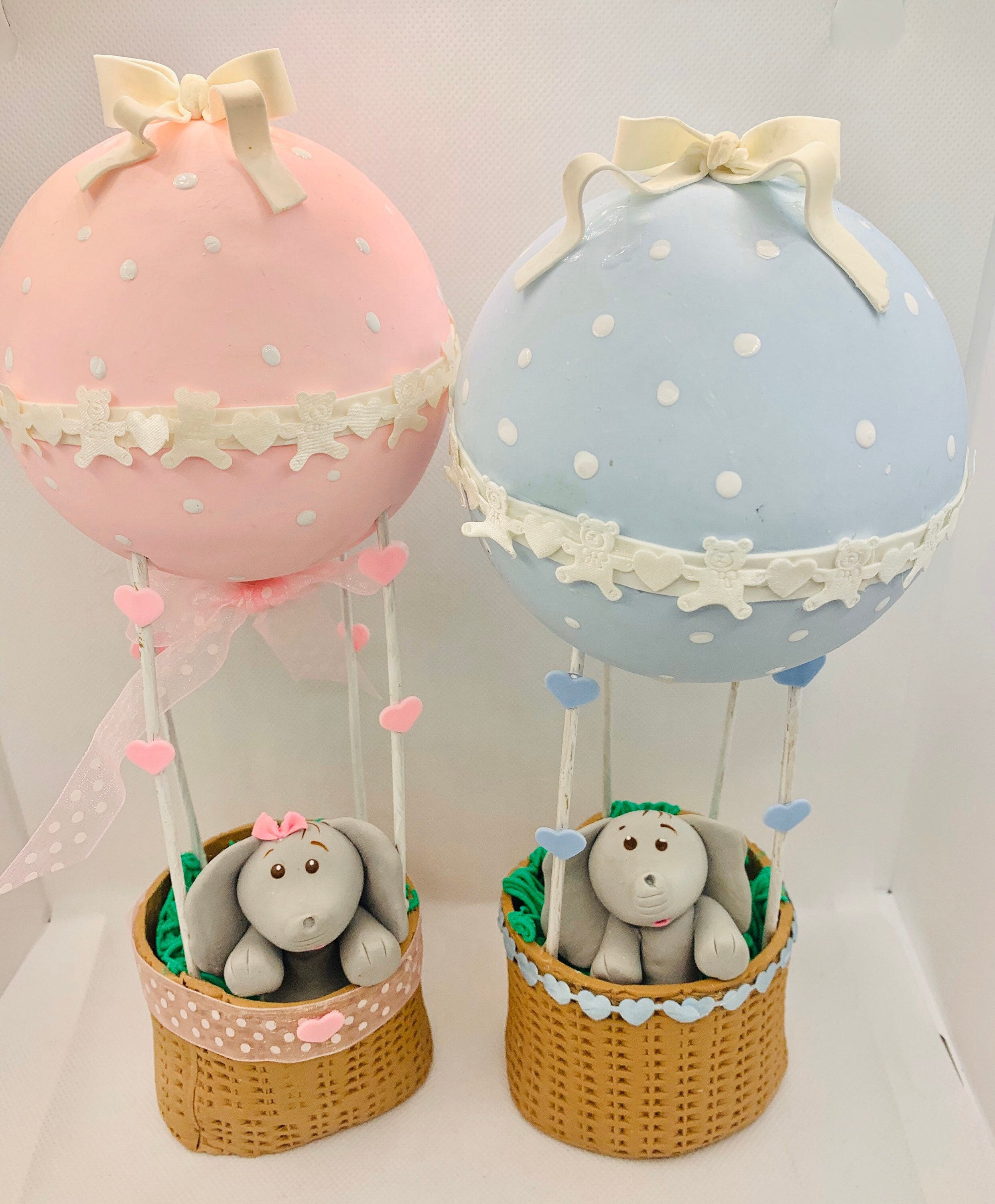 Baby Elephant In Hot Air Balloon Baby Shower Decorations For Girl Boy Cake Topper Birthday