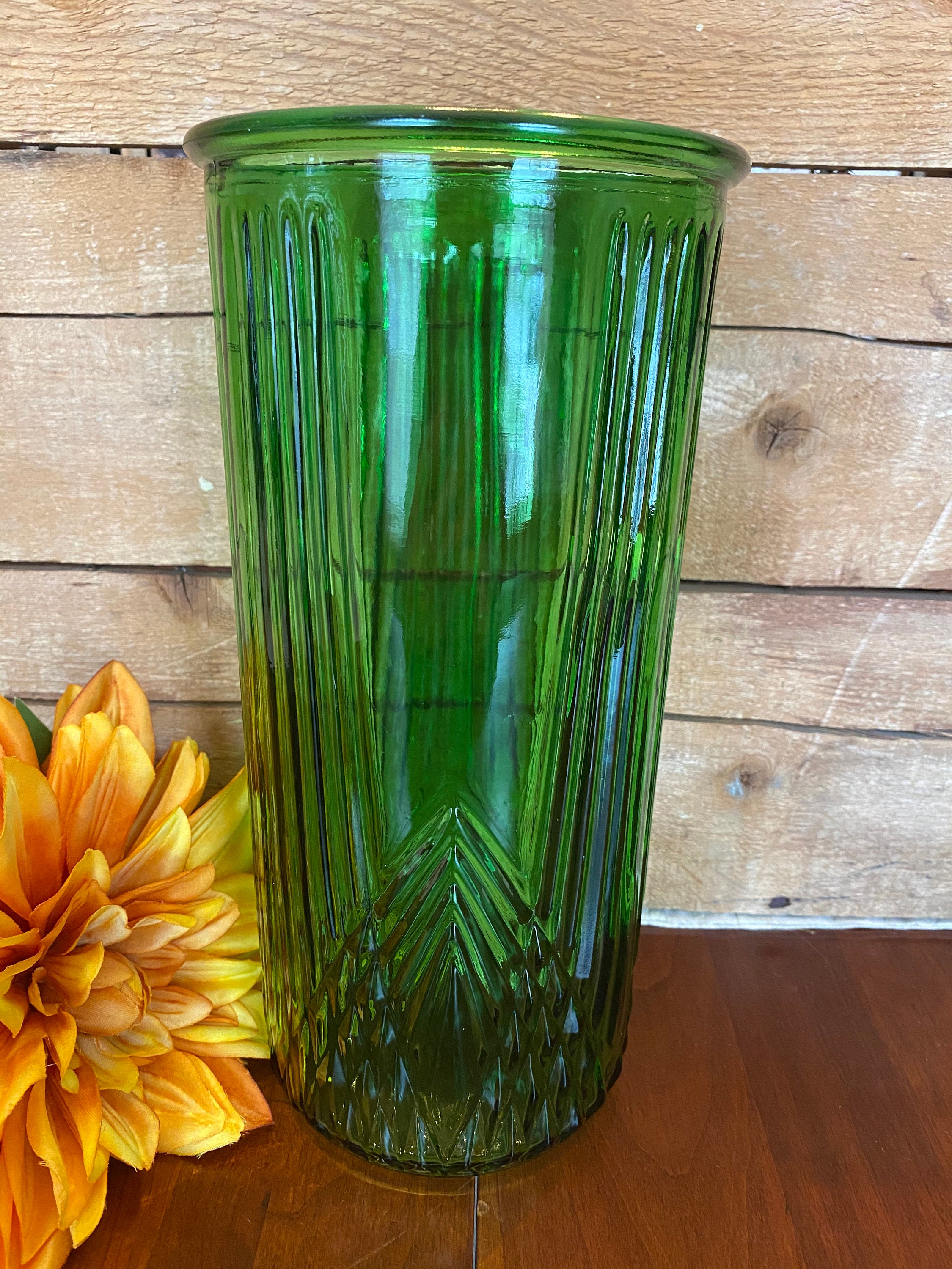 Vintage Hoosier Green Glass Vase Depression Era Etsy