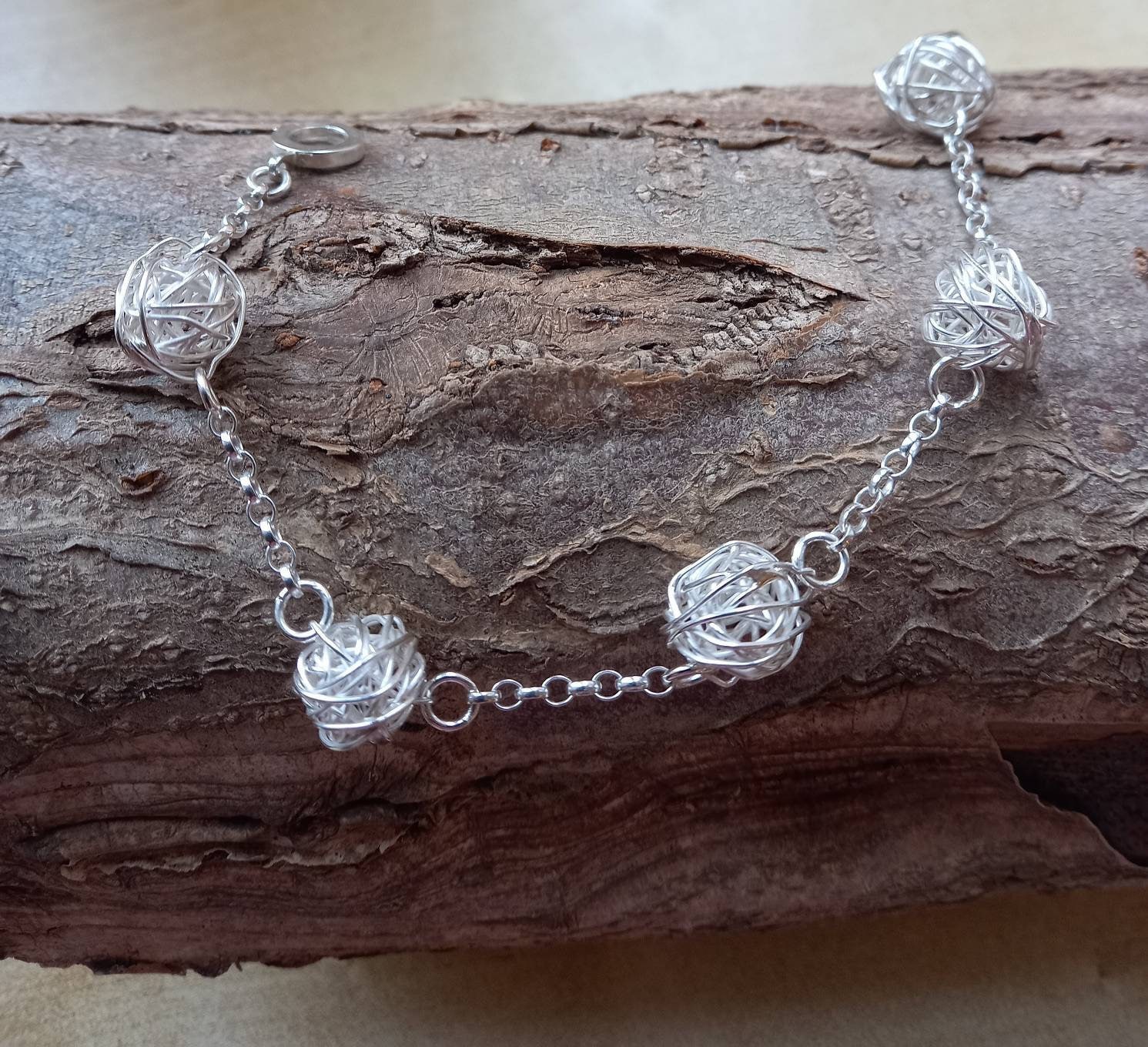 Silver Bracelet, Woven Fine Silver Ball Handmade Design Silver, Made in The Uk, Postal Gifts, Recycled