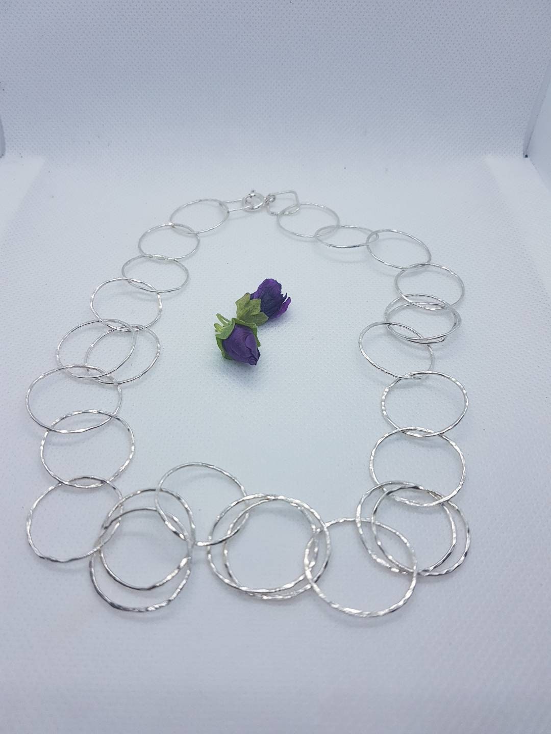 Silver Hammered Link Necklace, Large Handforged Silver Links, Handmade in Uk, Recycled Silver, Postal Gifts