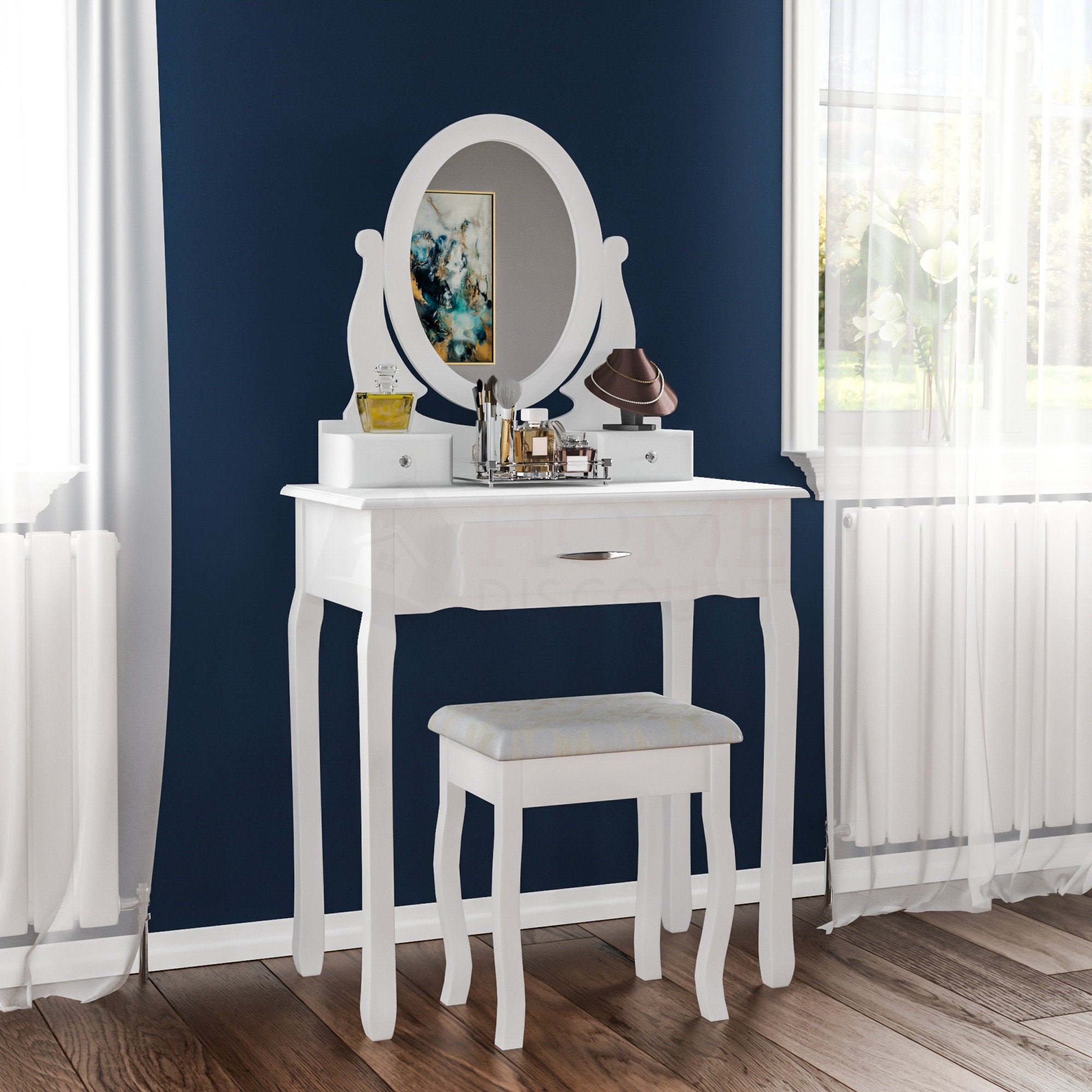 Nishano 3 Schublade Dressing Tisch Schublade Hocker verstellbarspiegel Schlafzimmer Makeup Eitelkeit Schreibtisch wei