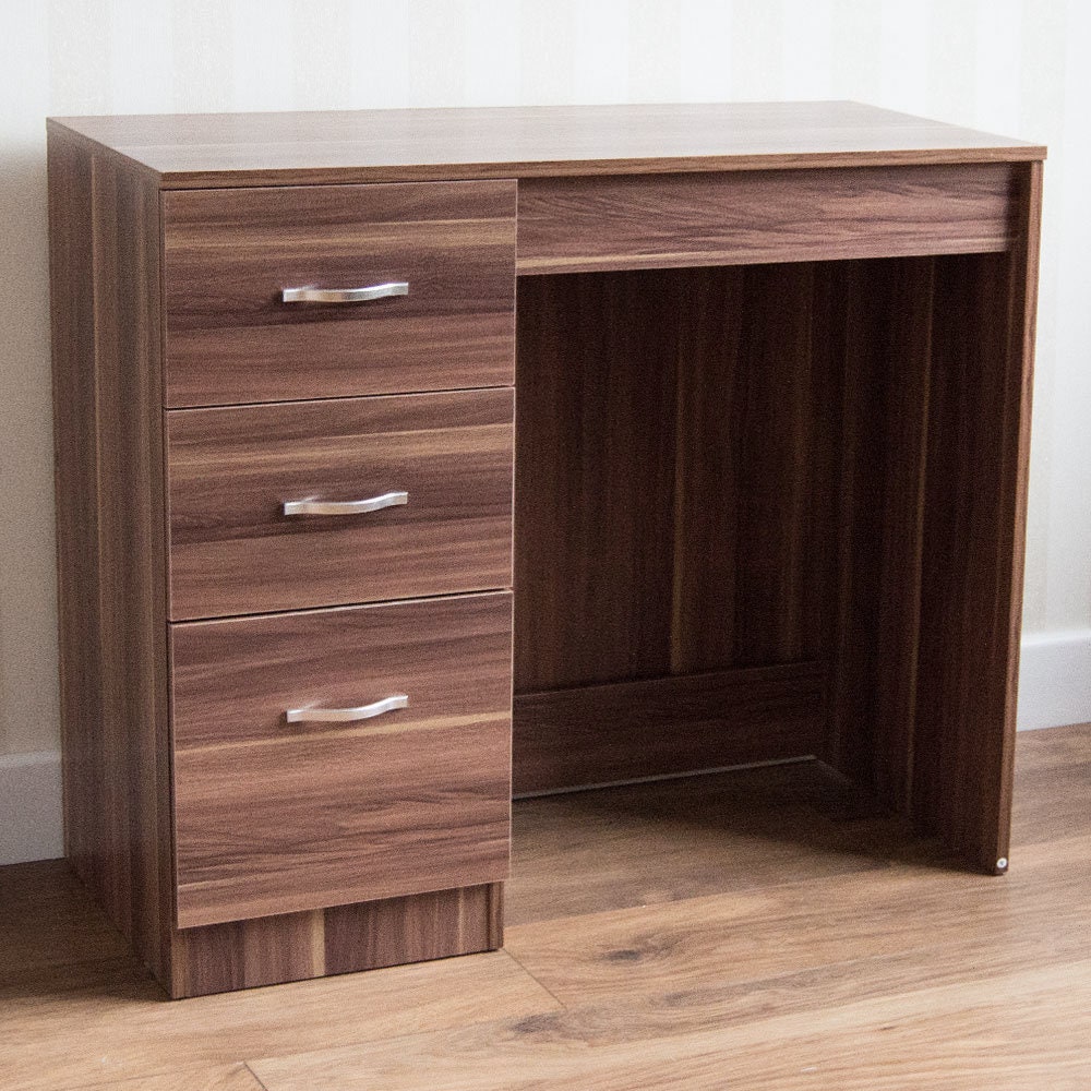 Riano 3 Drawer Dressing Table Walnut Makeup Desk Wooden Bedroom Furniture