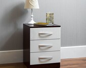 Hulio High Gloss Bedside Cabinet Truhe der Schubladen Walnuss wei 3 Schublade Metall Griffe Lufer