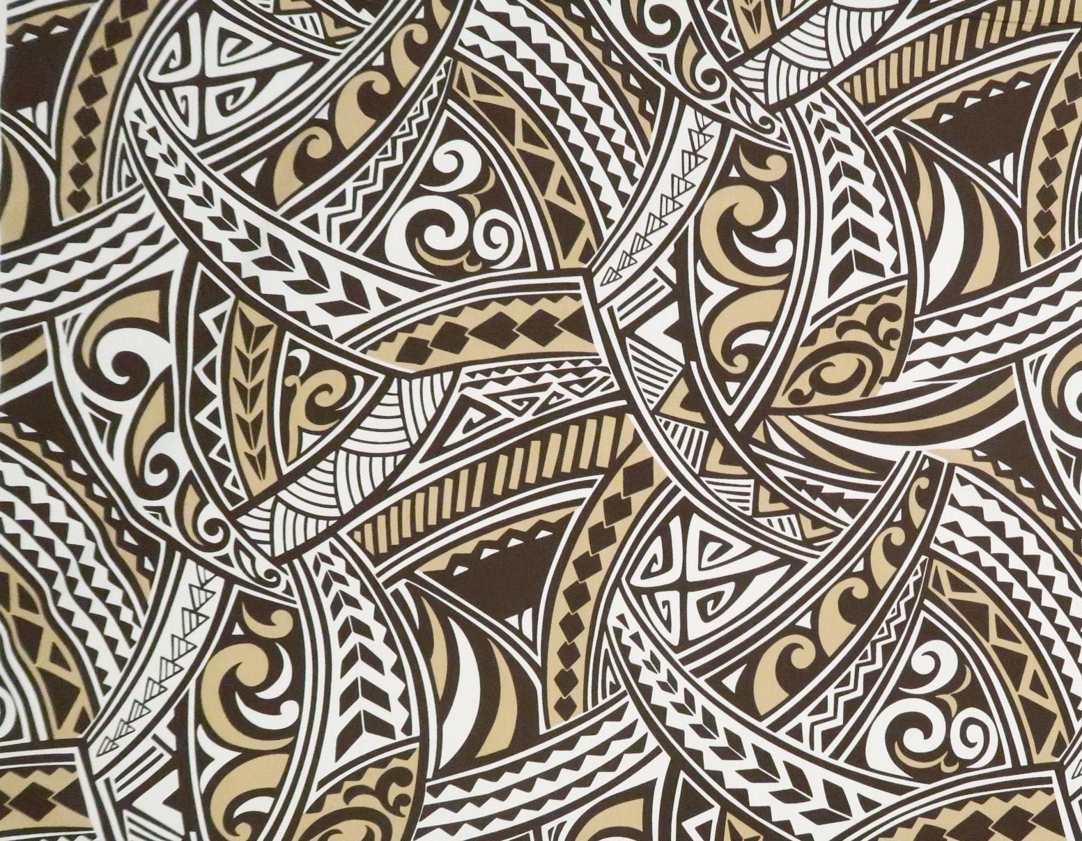 Polynesian Tribal Print Cotton Hawaiian Fabric Beige Etsy