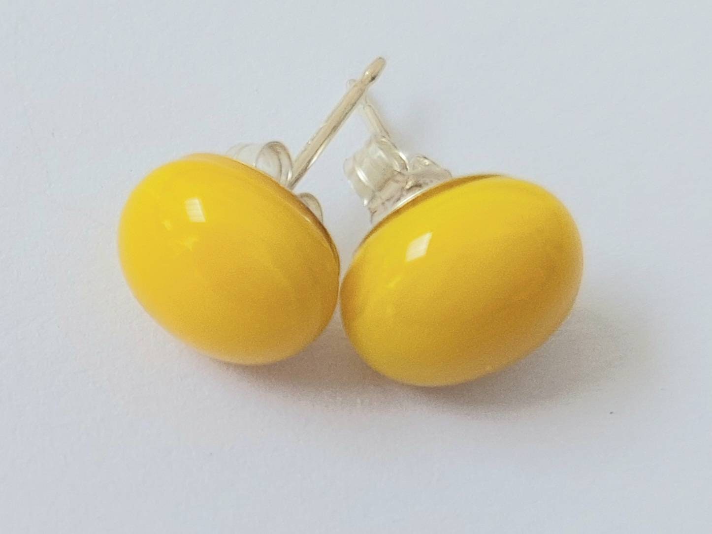 Sunshine Yellow Glass Stud Earrings With Sterling Silver Posts & Butterfly Closures, Small Fused Studs, Vibrant