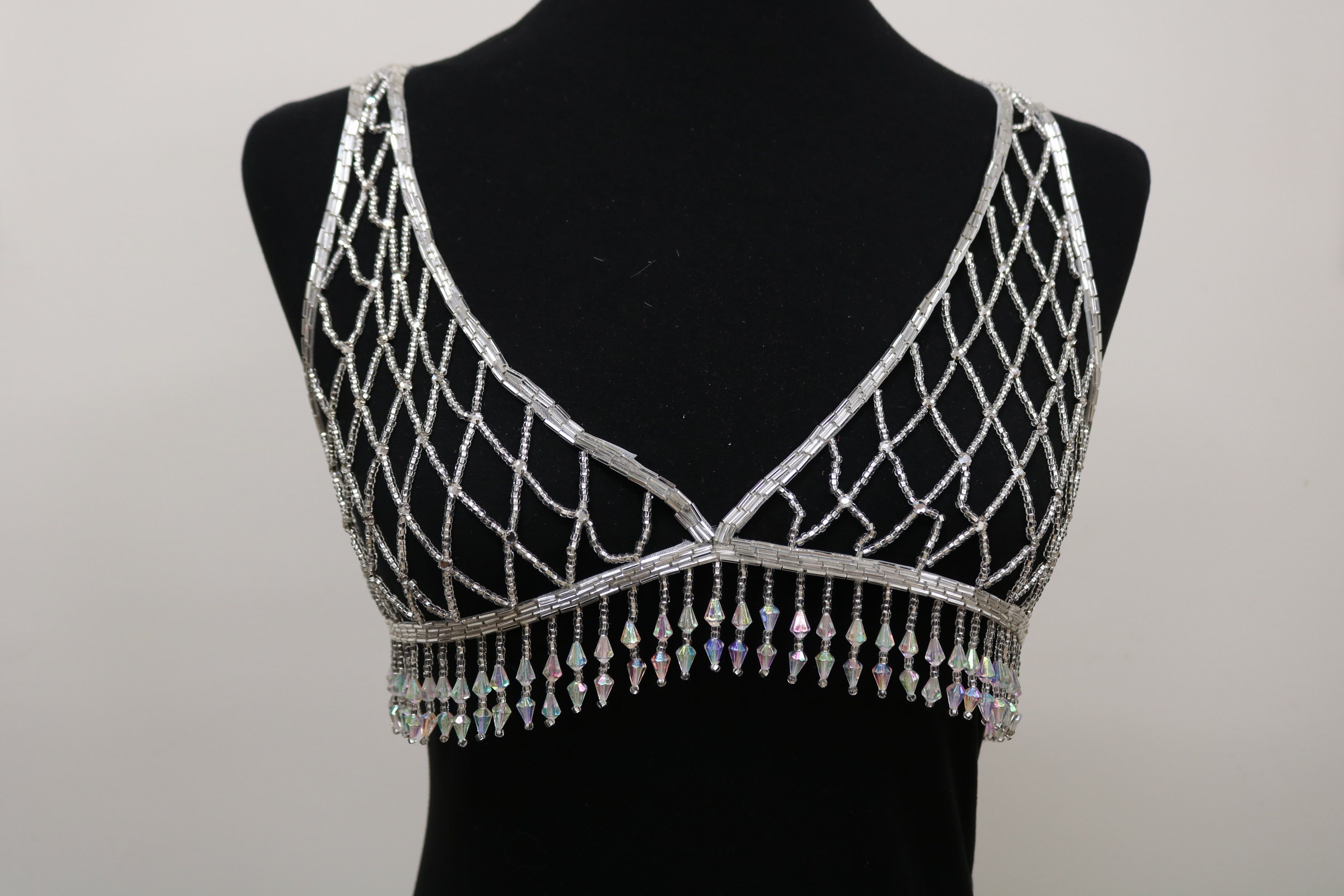 Beaded Fringes Sew On Bra Beaded Bikini Dance Costume Bridal Beaded Bodice Applique Sew On