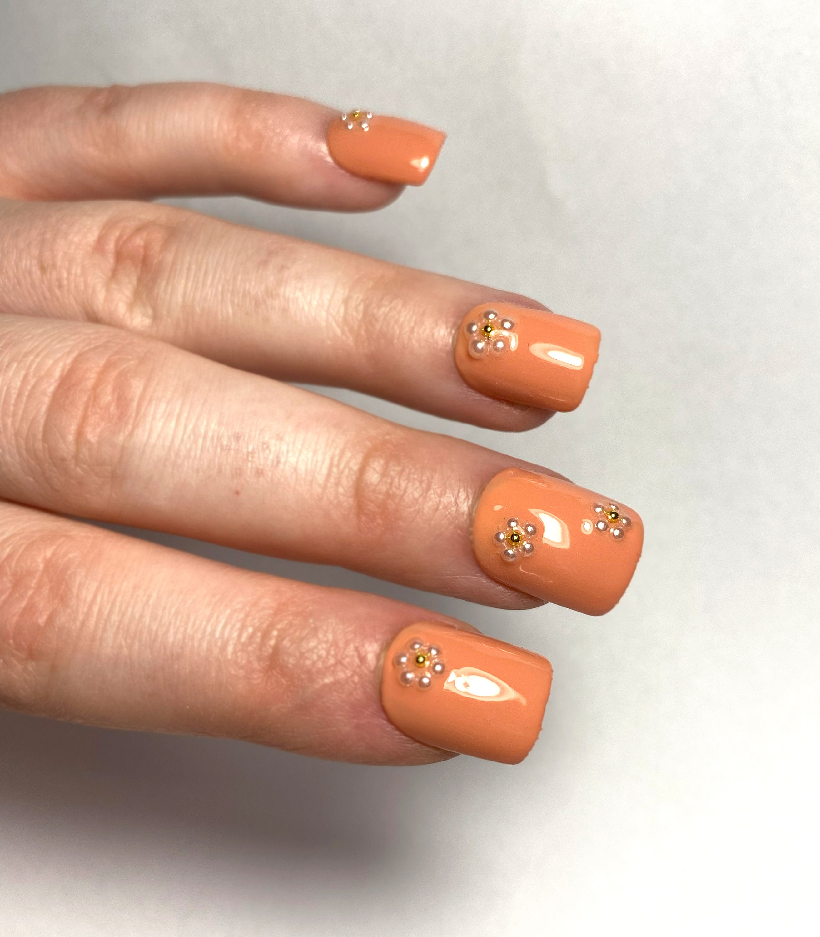 Nude Flower Press On Nails Nude Pearl Press On Nails Luxury Nails Elegant Press On Nails Short