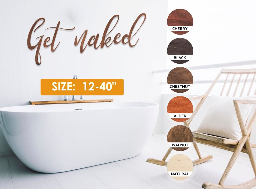 Get Nake Bathroom Sign Get Naked Cut Out Get Naked Wall Decor Restroom Sign Wooden Word Sign