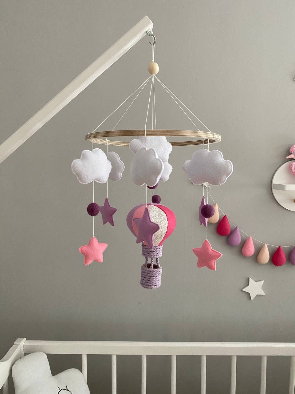 Baby Crib Mobile For Girl Hot Air Balloon Mobile Stars And Etsy