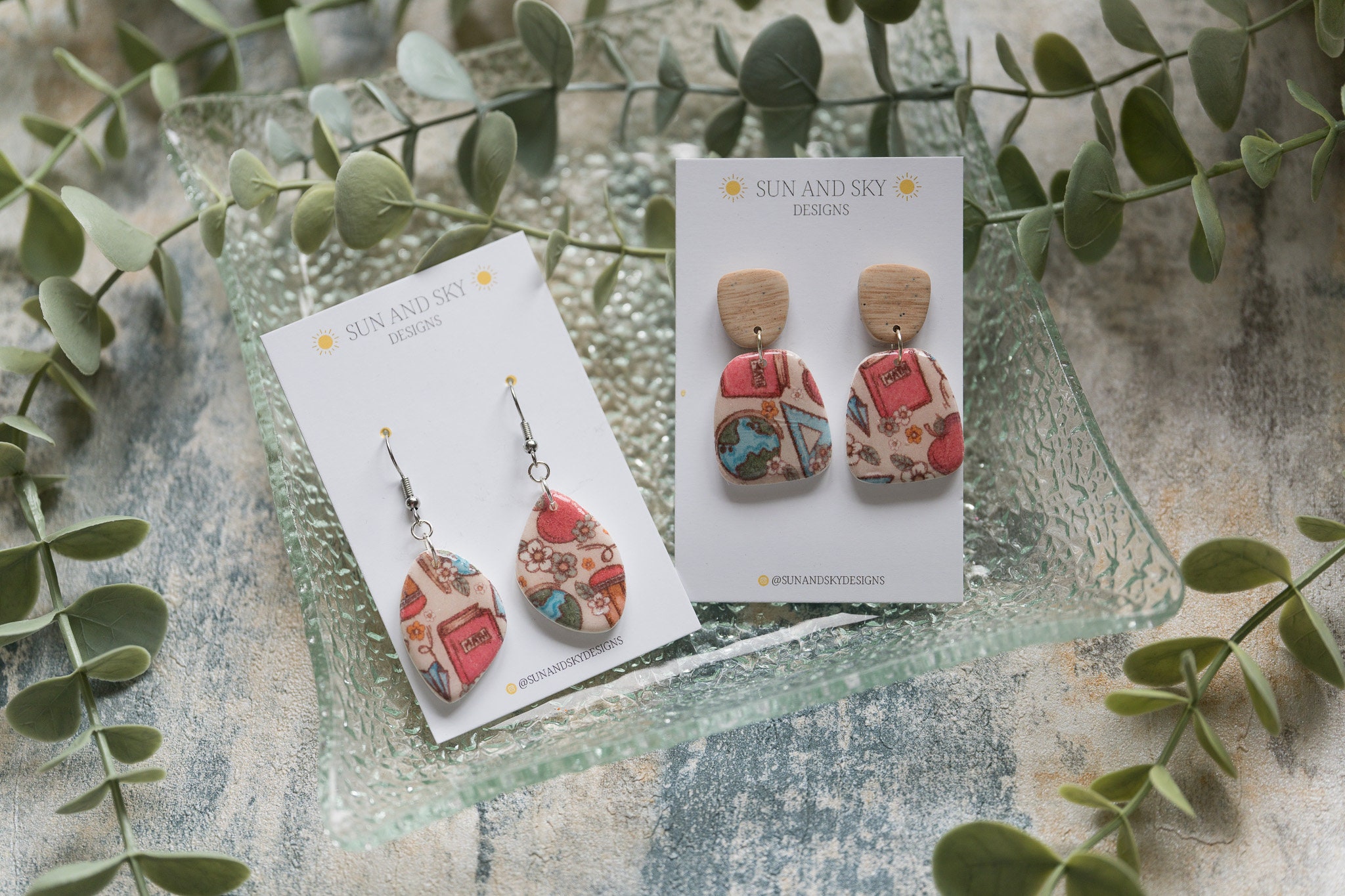The Back To School Collection | Teacher Transfer Print Wooden Effect Earrings Gold Stainless Steel Handmade