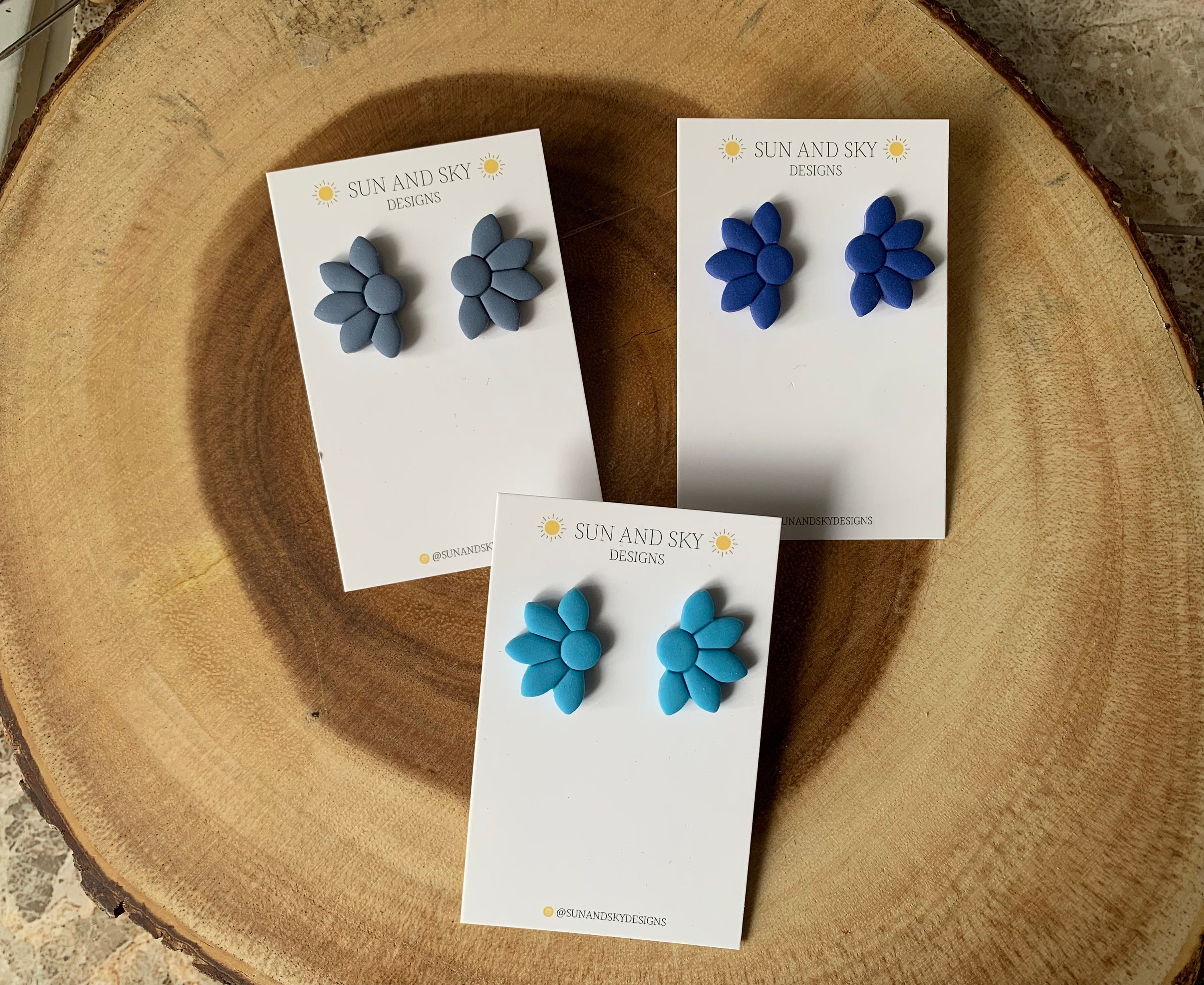 The Spring Blues Collection | Flower Studs Clay Earrings Polymer Floral Summer Fashion Stainless Steel Handmade