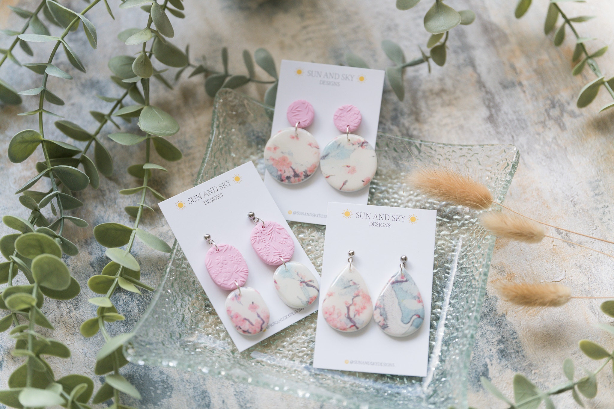 Watercolour Pink Swan Polymer Clay Earrings | Transfer With Resin Gloss Stainless Steel Handmade