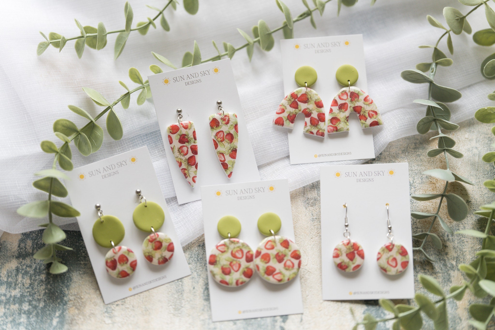 The Strawberry & Lime Collection | Fruity Summer Polymer Clay Earrings Resin Gloss Red Green Jewellery Stainless Steel Handmade