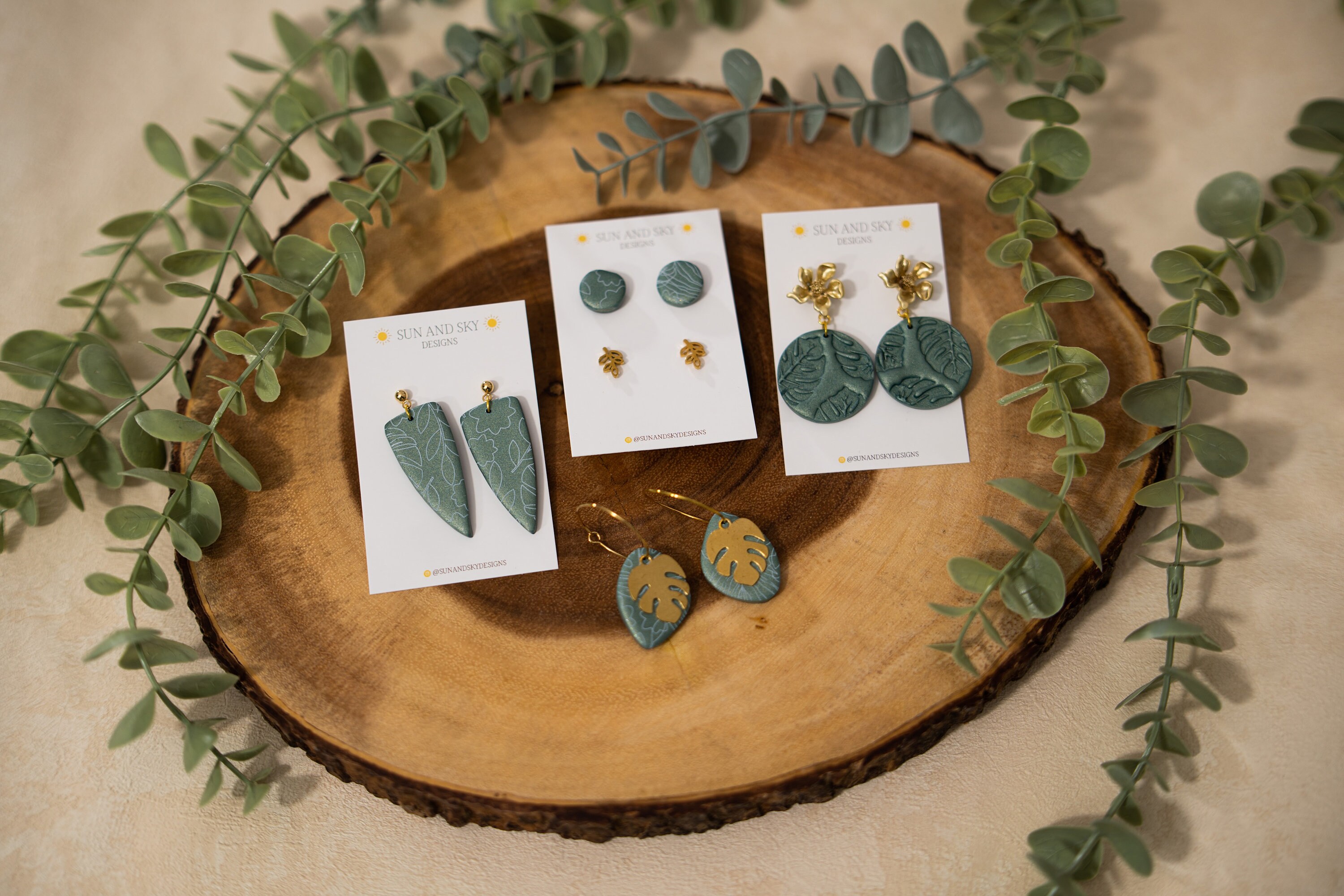 The Monstera Collection | Green Leafy Dangle Earrings Spring Polymer Clay Statement Matte Finish Handmade