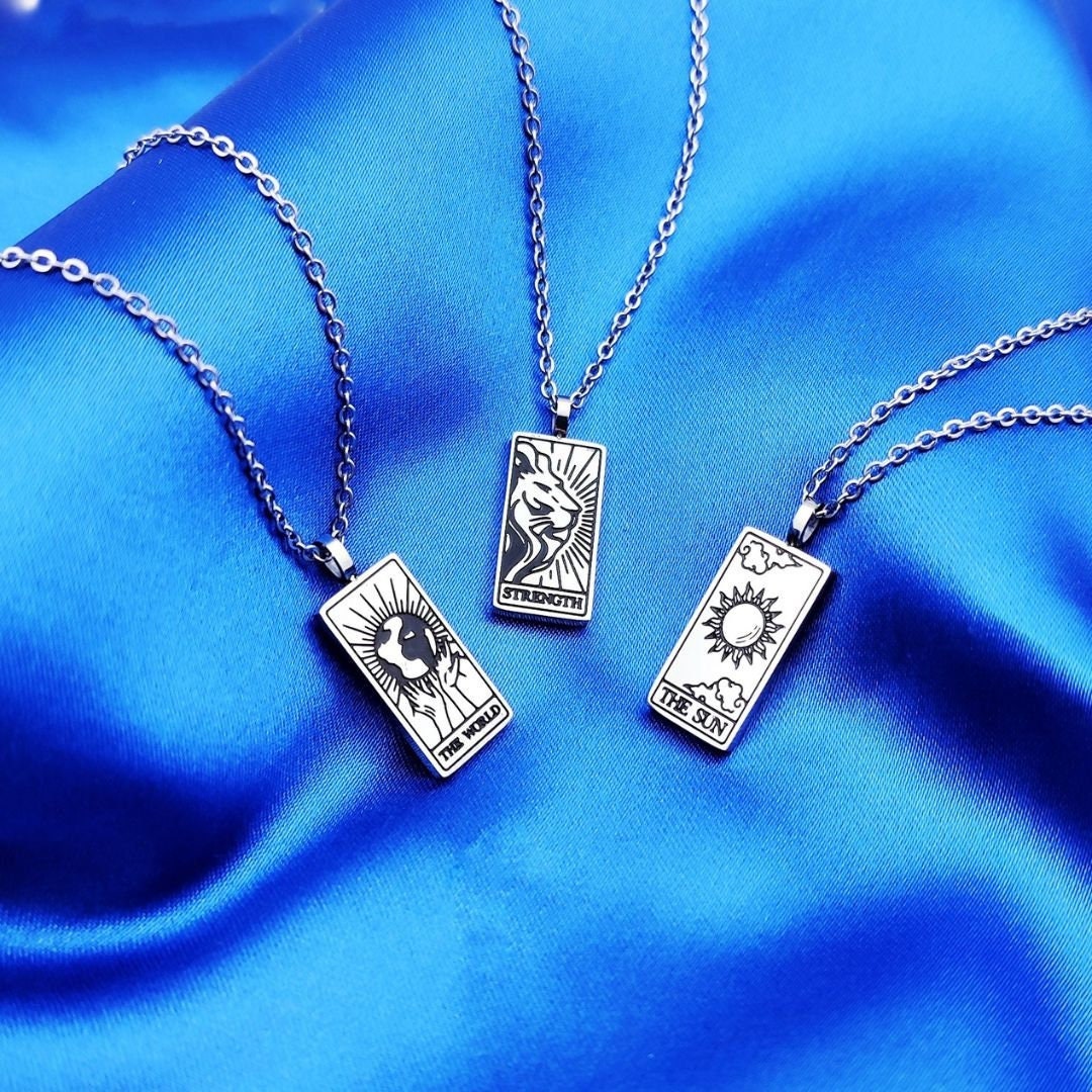 Tarot Card Necklaces, Strength, Justice, Sun, Moon, Star, World, Lovers, Wheel Of Fortune, Chariot, Judgement, Temperance, Magician, Empress