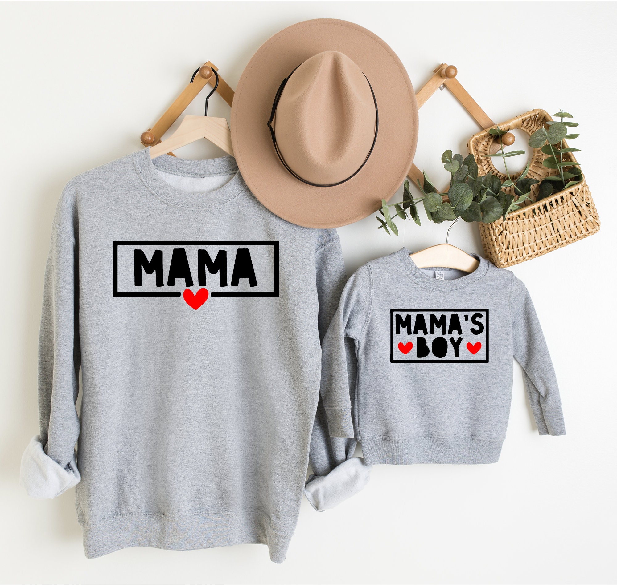 Matching Mama & Mamas Boy Grey Rainbow Sweatshirts Twinning Set Mum Son Tops Gifts For Her, For