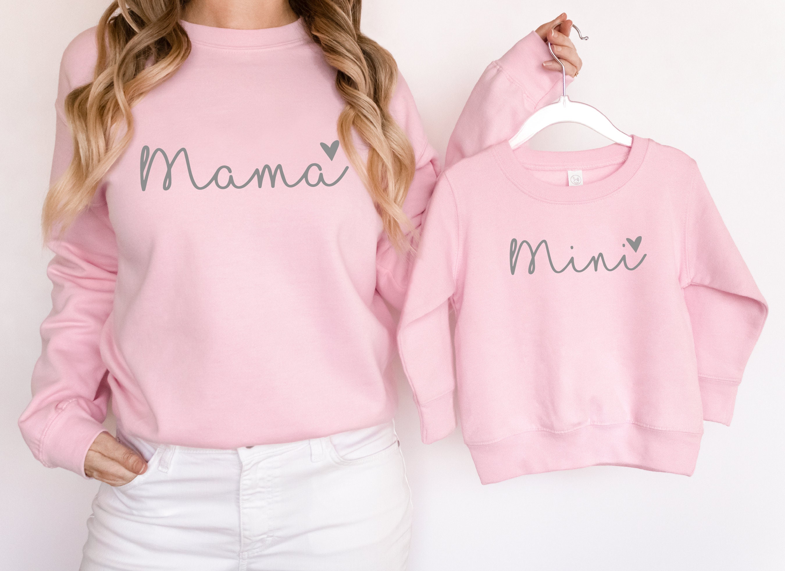 Matching Mama & Mini Grey Pink Red Sweatshirts Twinning Set Mum Daughter Tops Gifts For Her, For