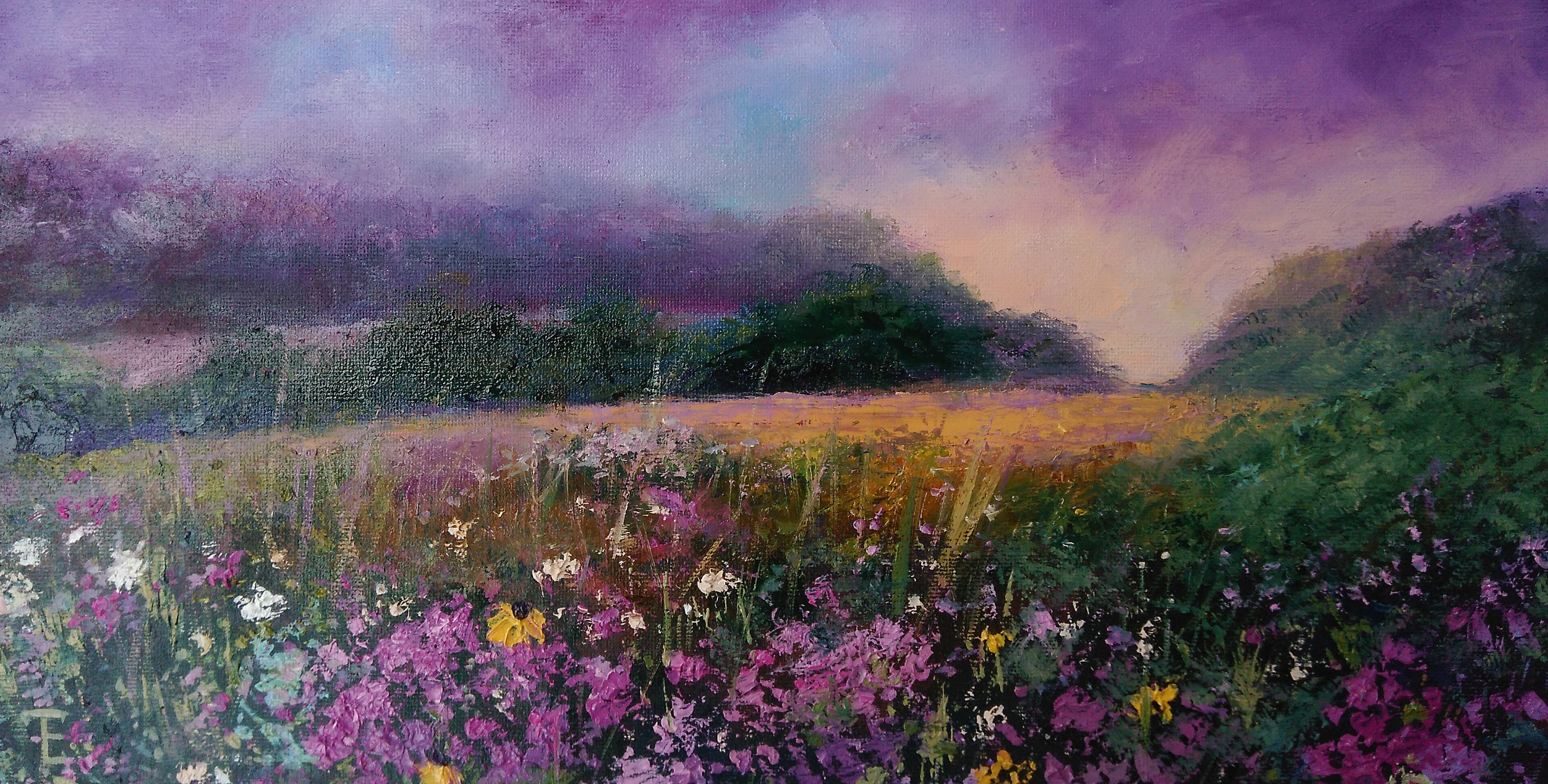 Wildflower Art Meadow Canvas Painting Sunset Landscape Summer Etsy