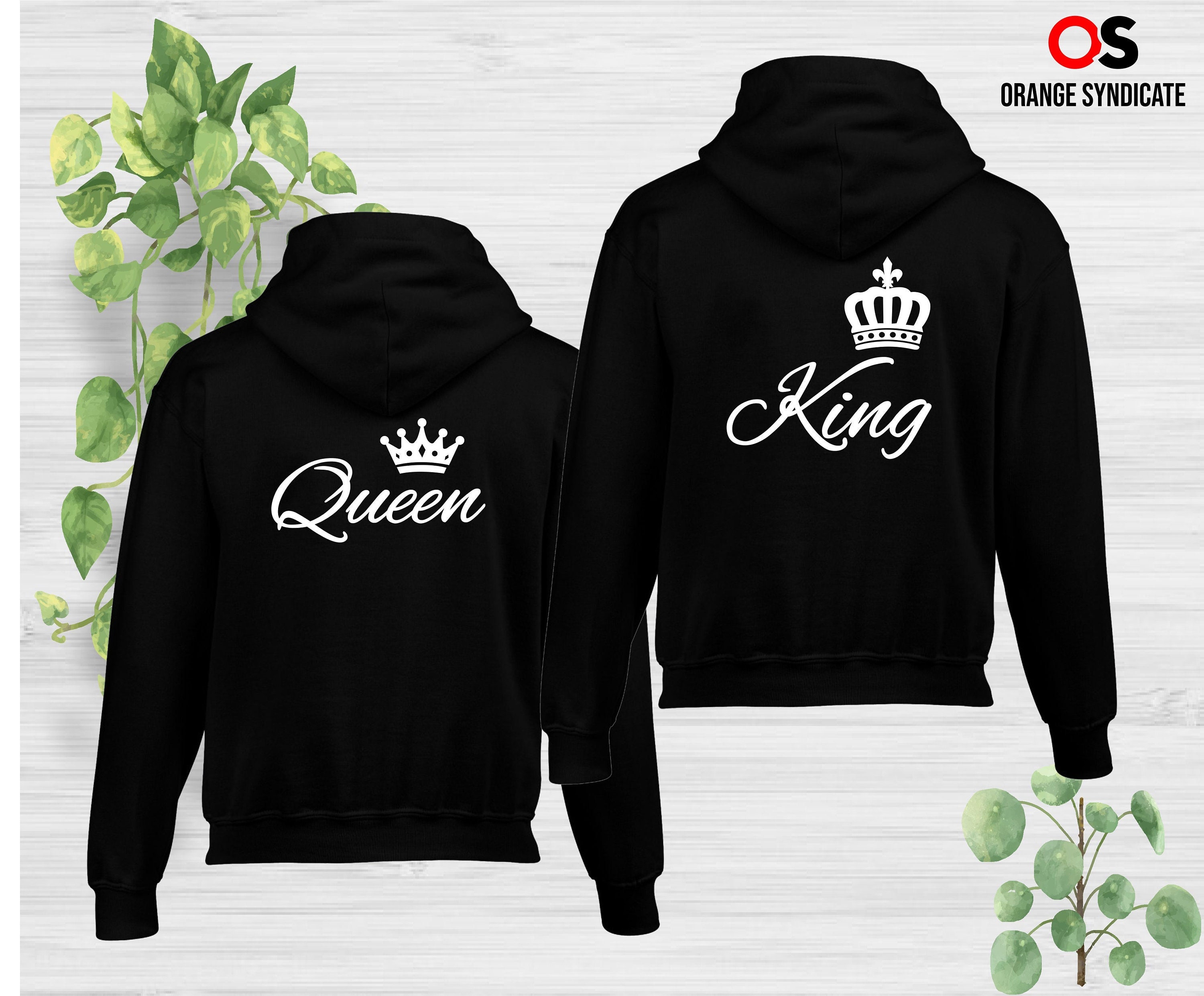 King Queen Printed Hoodies Valentines Day Gifts Couple Matching Wedding Present Marriage Lovely Unisex Sweatshirt Jumper Hood Tops