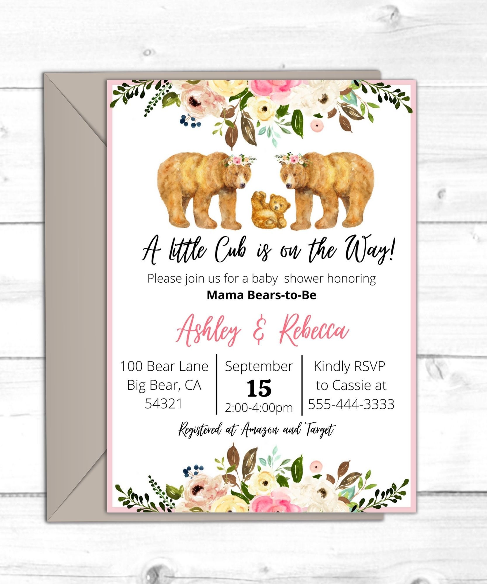 Lesbian Baby Shower Invite Canva Editable Template Two Mama Etsy
