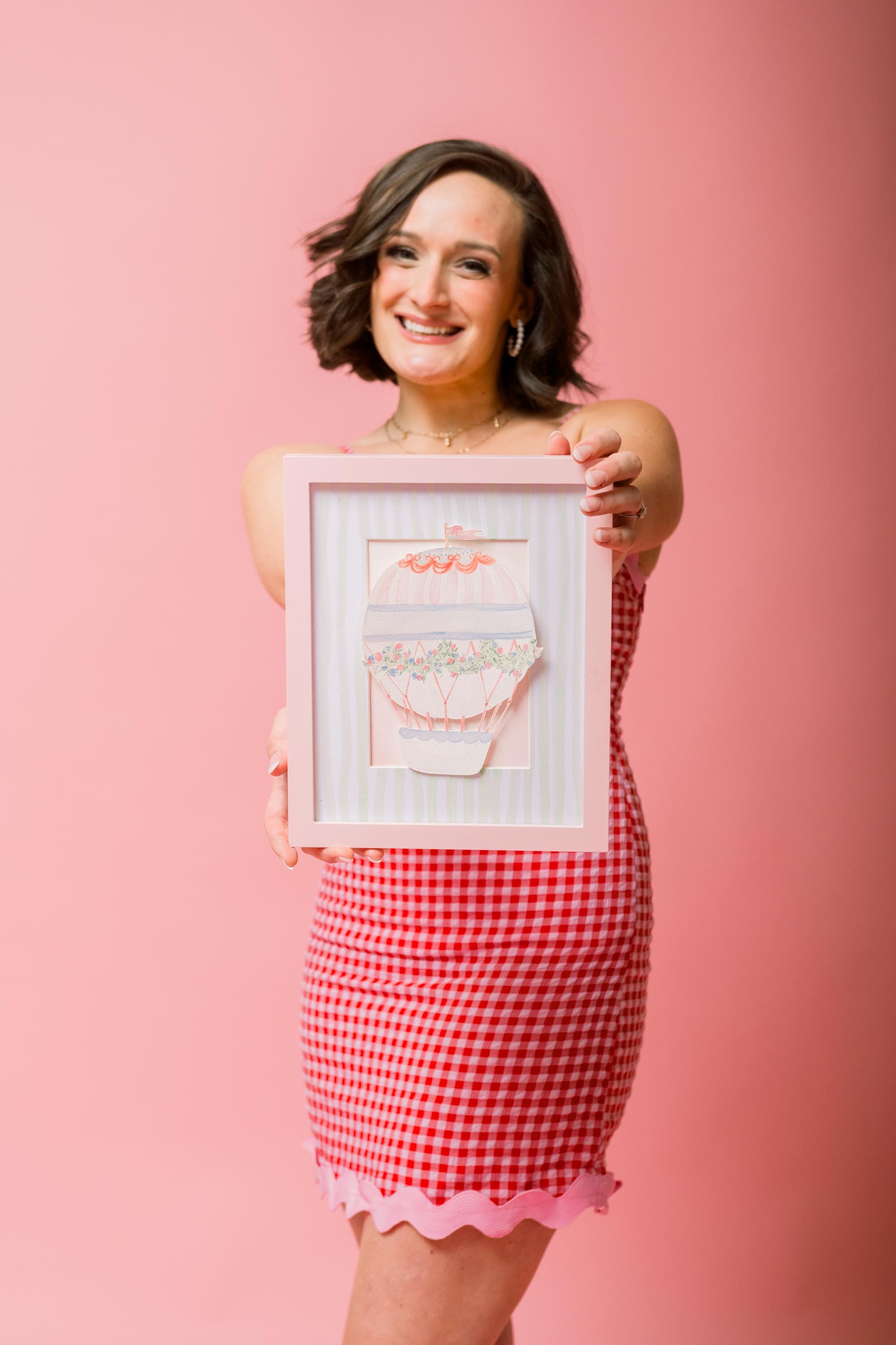 Nursery Hot Air Balloon Original Watercolor Framed Artwork Baby Girl Nursery Painting Wall