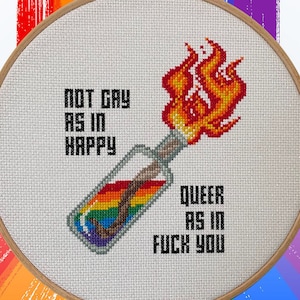 Not Gay As In Happy Queer As In Fuck You Cross Stitch Pattern PDF Etsy