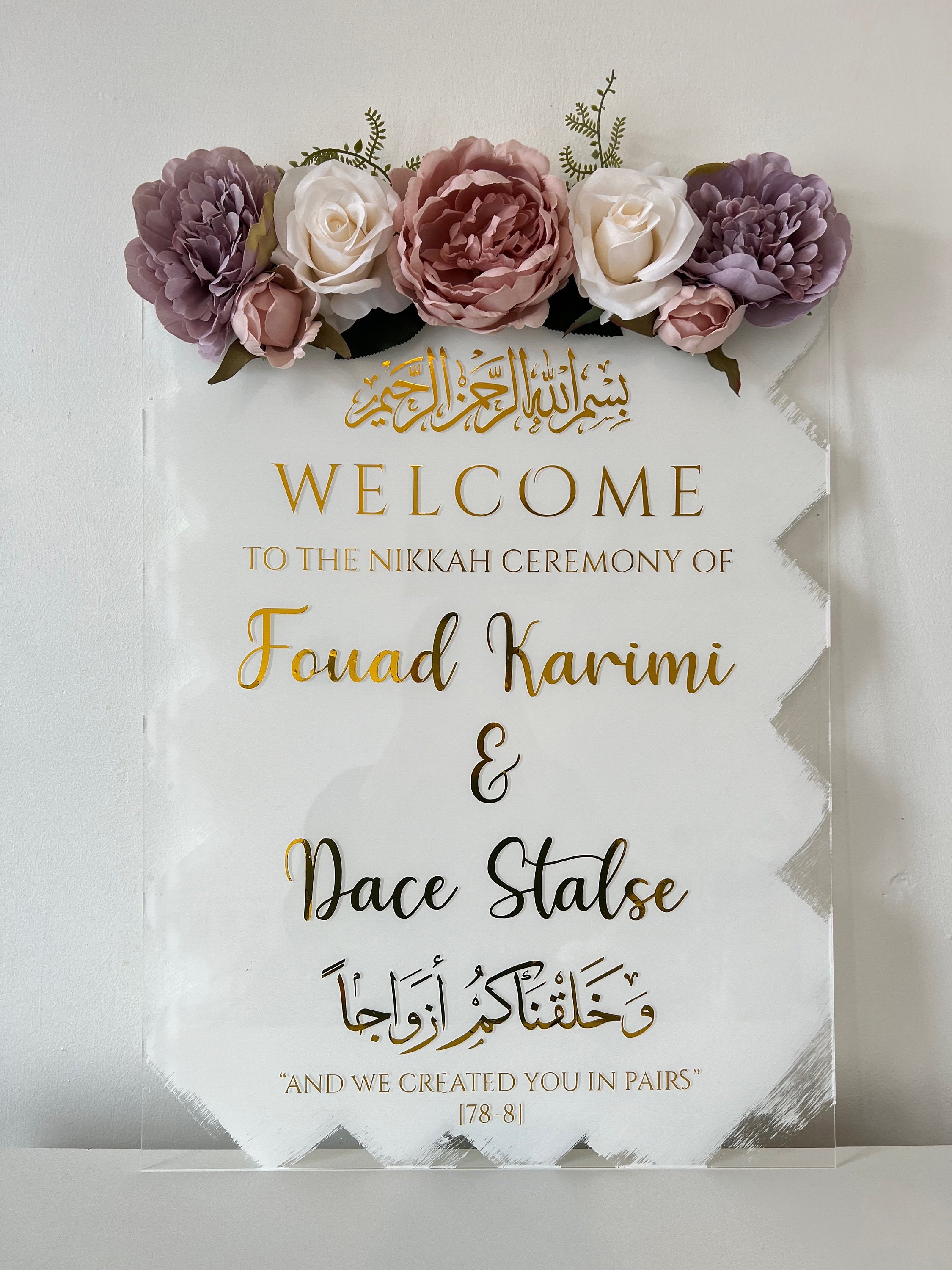 Large Acrylic Wedding Sign | Nikkah A2 Floral Islamic Welcome Event Party
