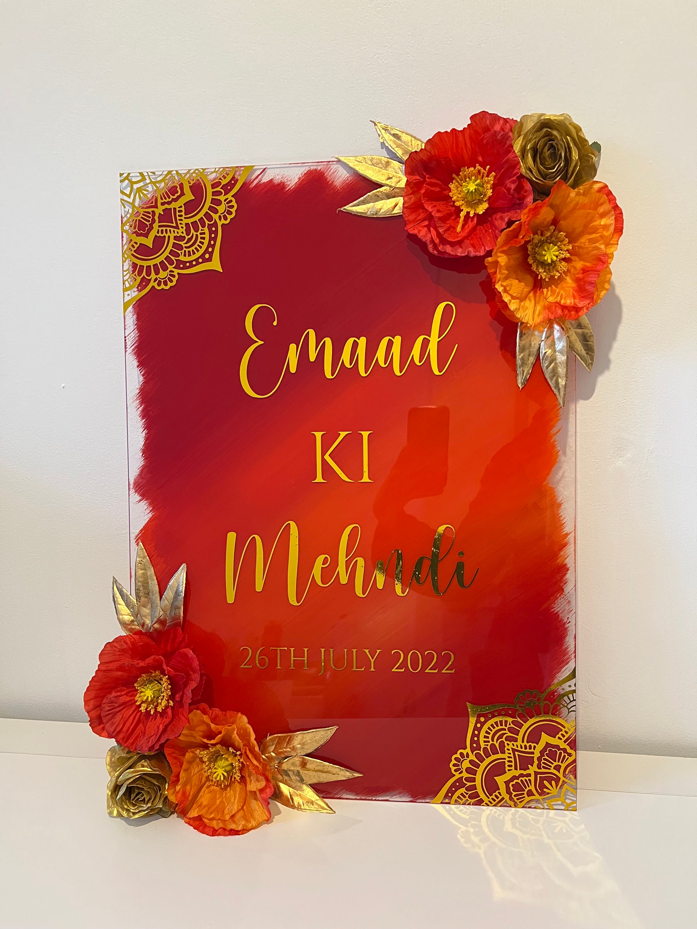 Large Acrylic Mehndi Wedding Sign | A2 Floral Mayoon Islamic Welcome