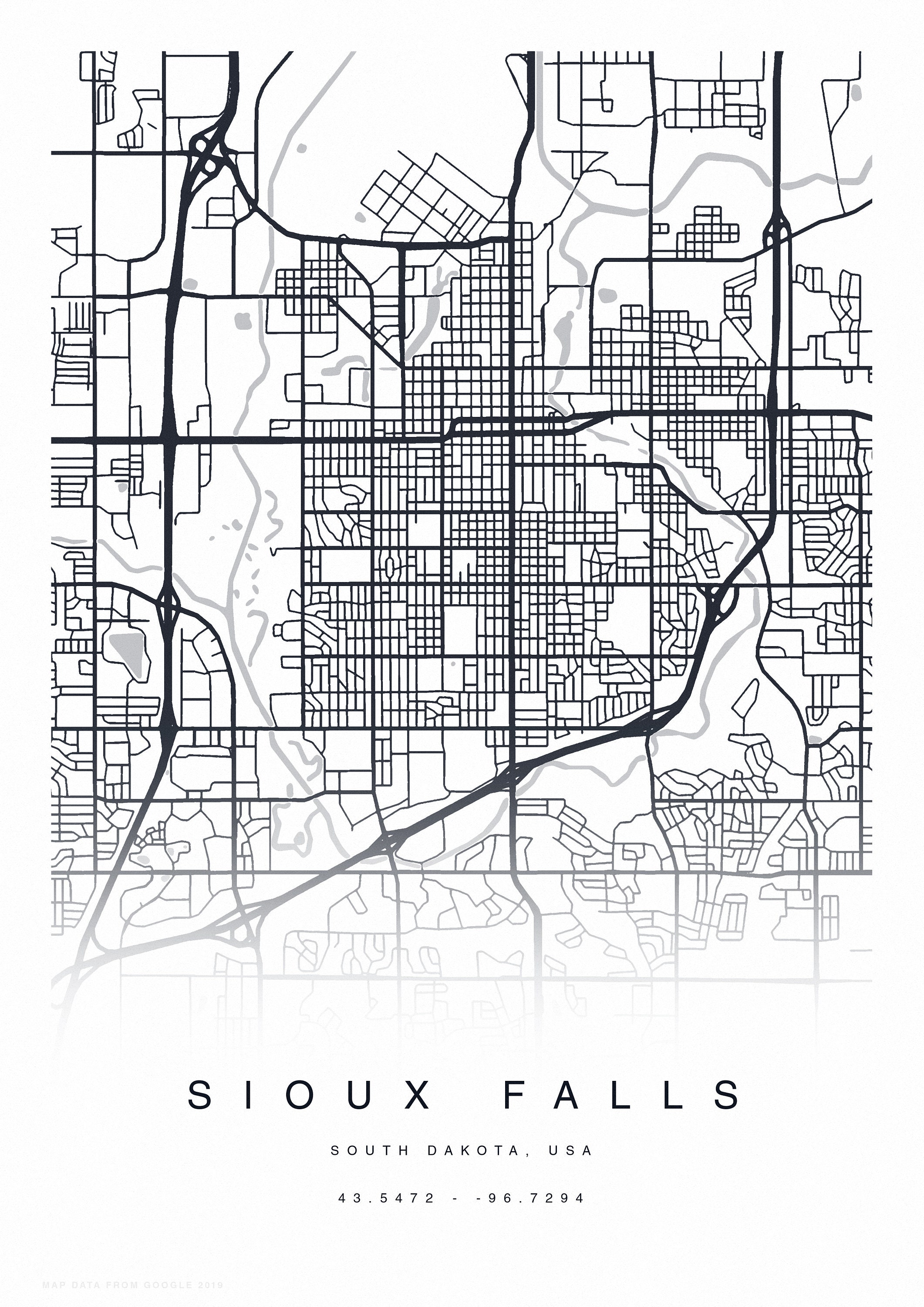 Printable Sioux Falls Map Print Street Map Of Sioux Falls Etsy