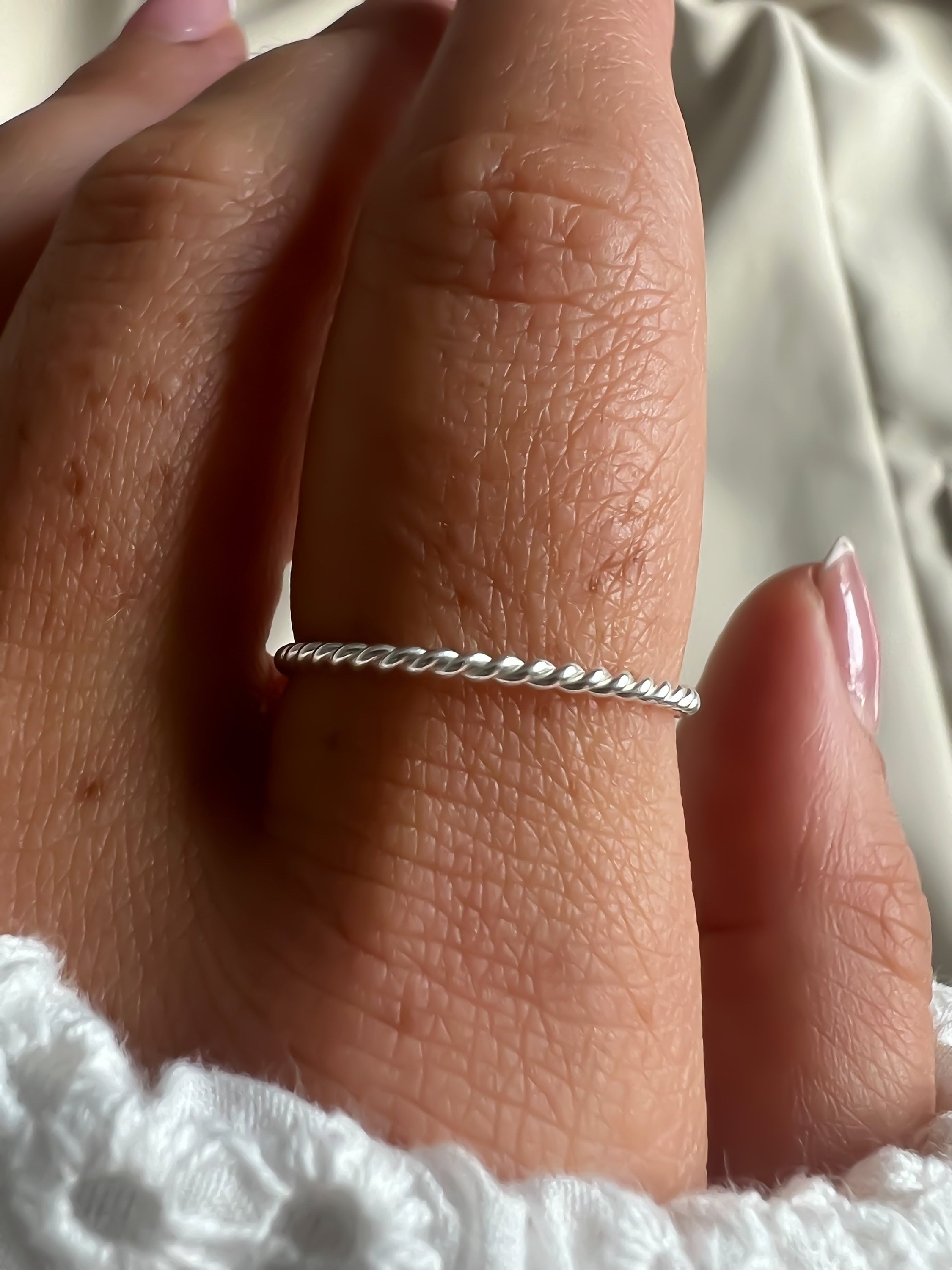 Thin Twisted Banded Silver Ring. Dainty Ring, Simple Minimalistic Ring