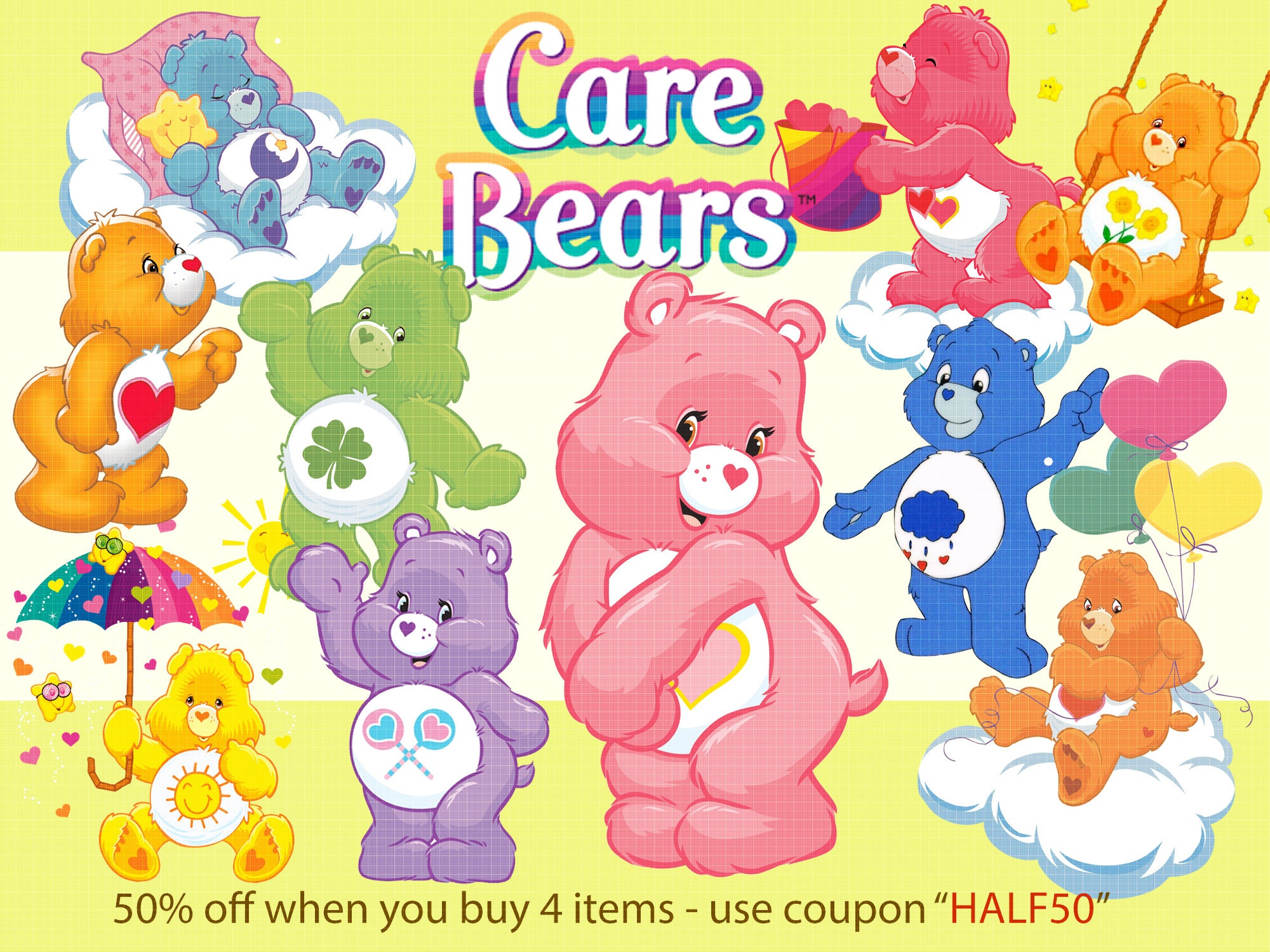 Care Bears Clipart PNG Care Bears Digital Graphic Image Colorful Bear