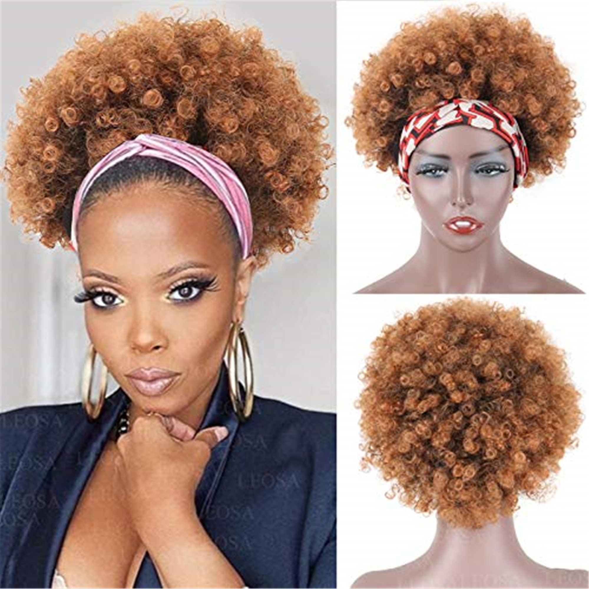 Afro Headband Wig Short Kinky Curly Wigs For Black Women Etsy