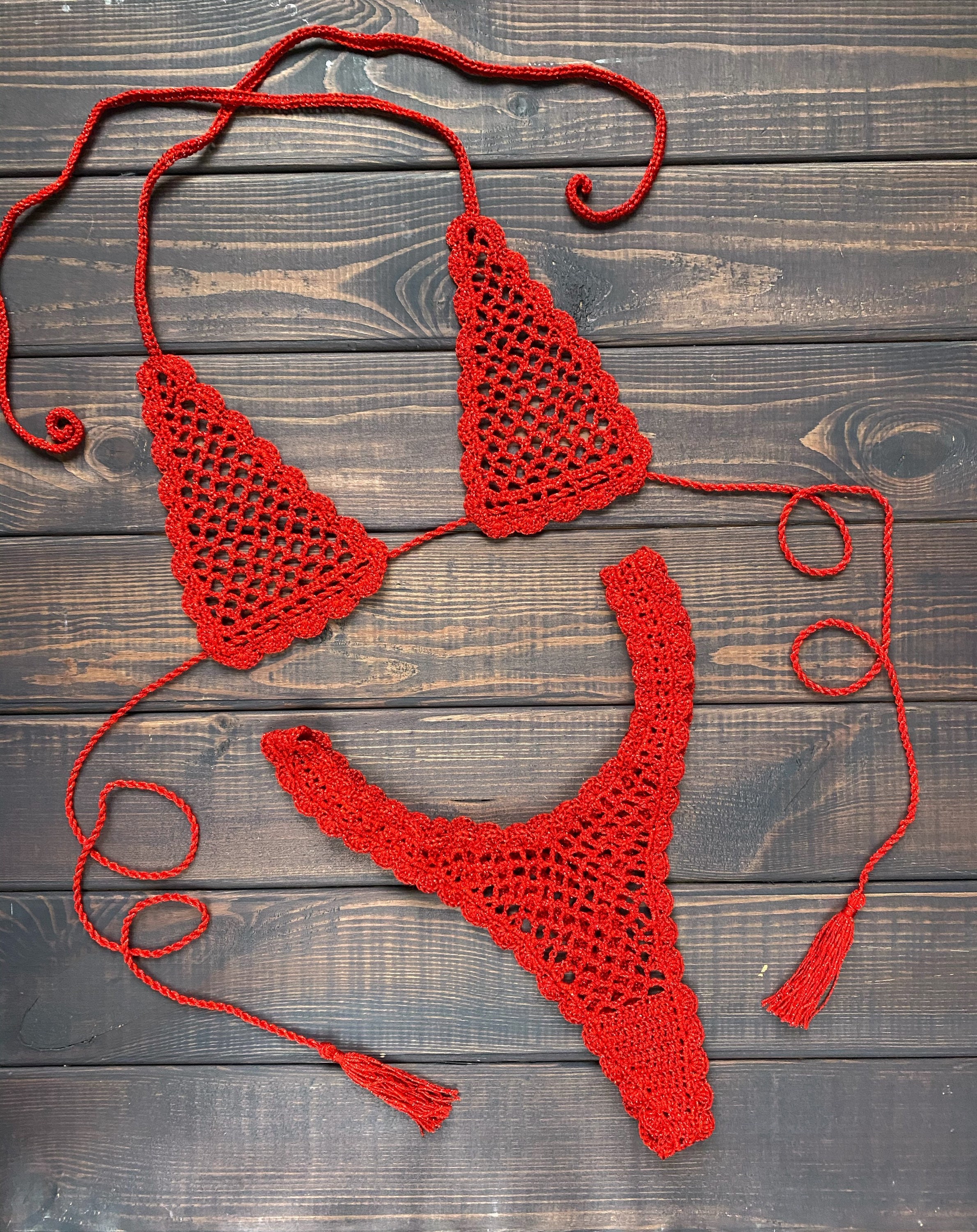 Red Crochet Extreme Micro Bikini Set See Thru Sheer Bikini Etsy Uk My Xxx Hot Girl