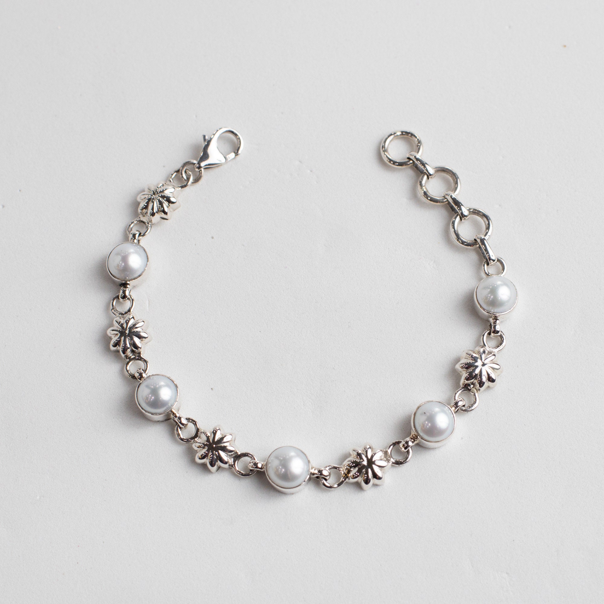 925 Sterling Silver Pearl Studded Bracelet Etsy