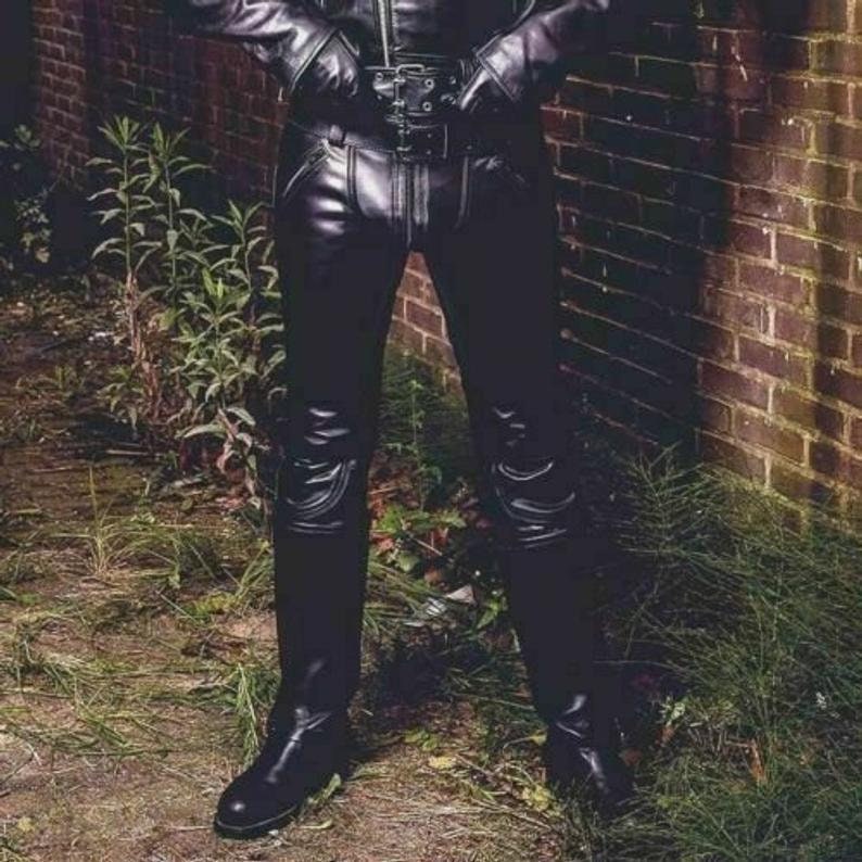Men S Real High Quality Cowhide Leather Double Zipped Pant Gay Bikers Pants Jeans Trouser Etsy