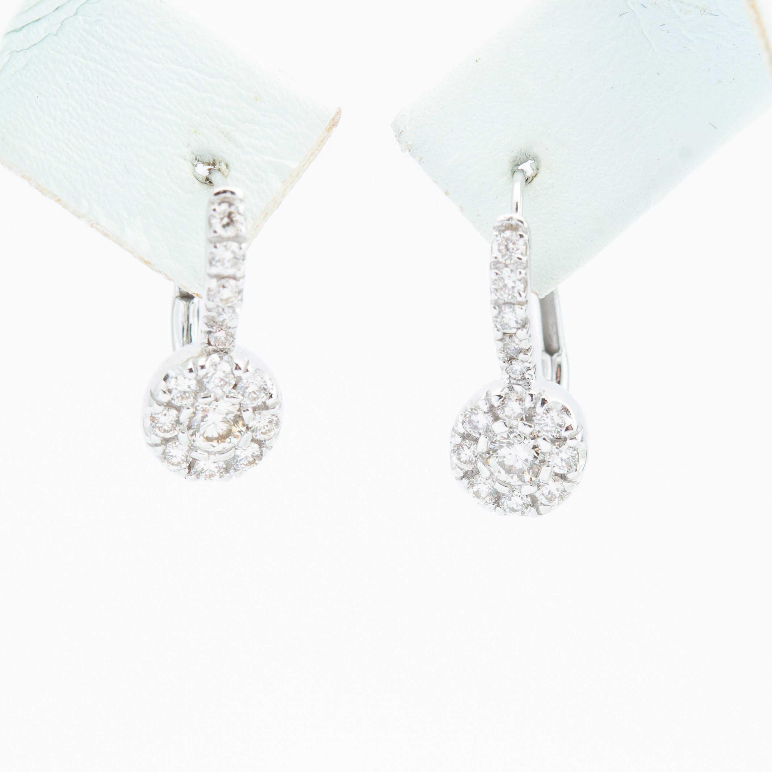 Diamond Drop Earrings, Cluster 18K White Gold