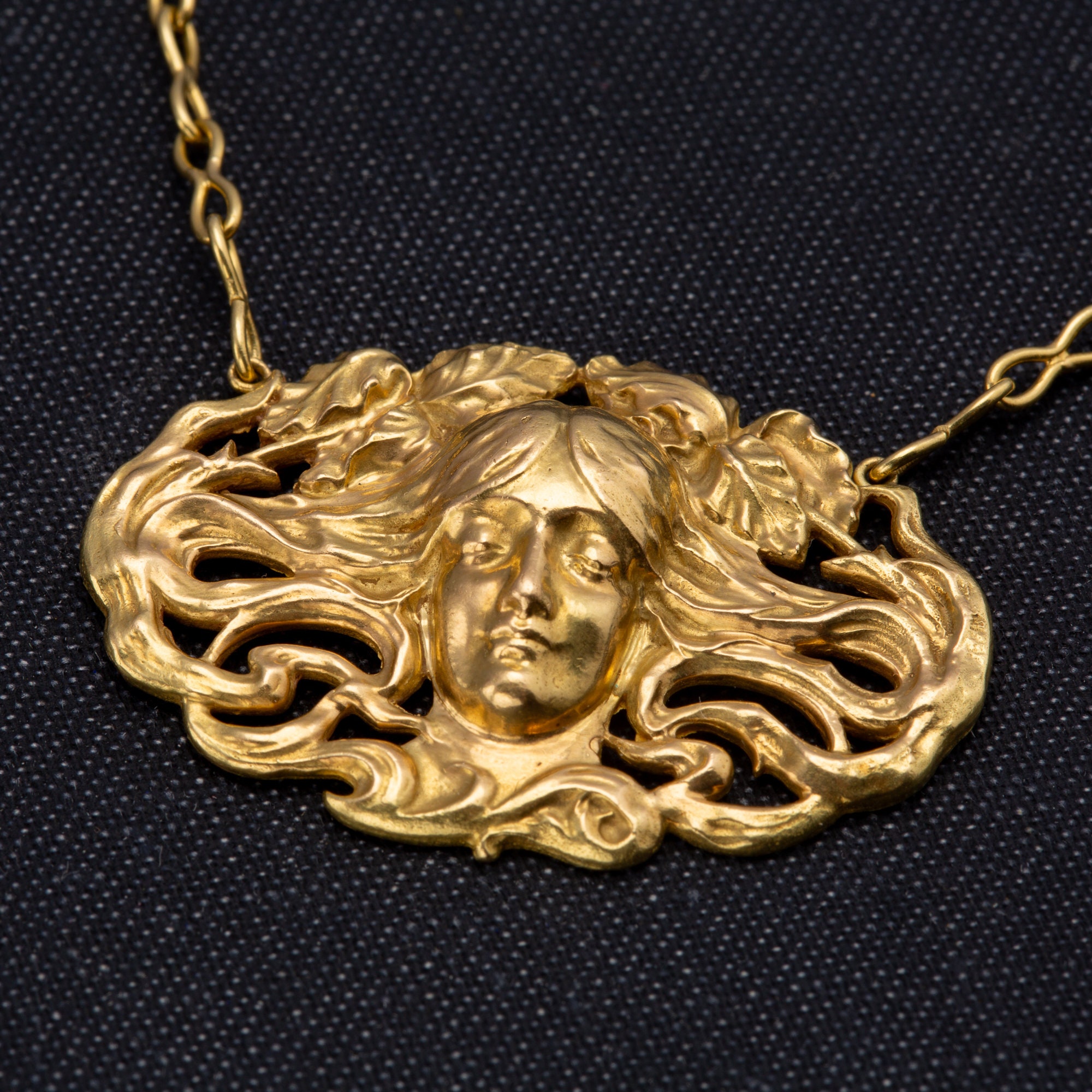Antique Art Nouveau Pendant, Necklace, Gold 1890’s