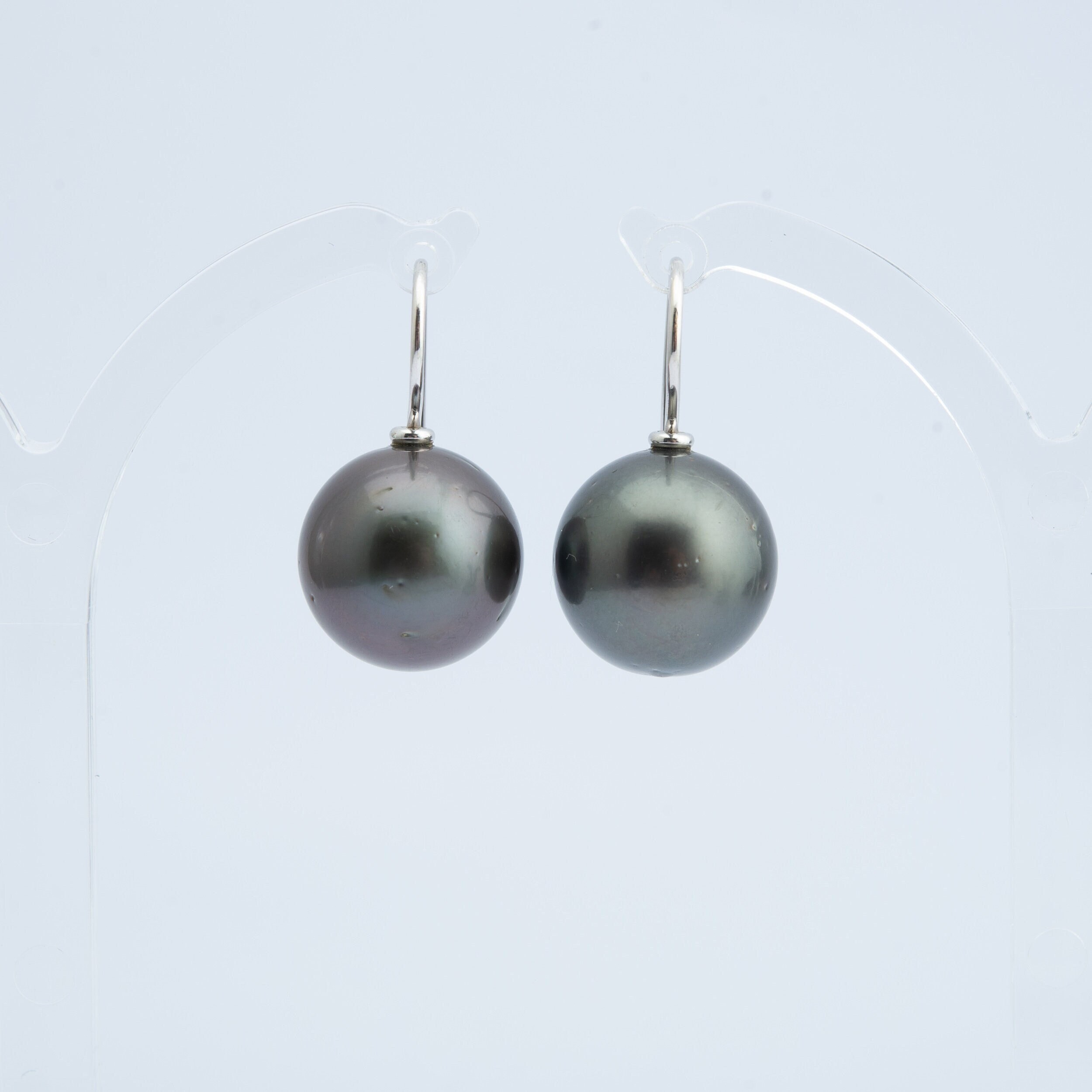 Black Tahitian Pearl Drop Earrings, 18K White Gold