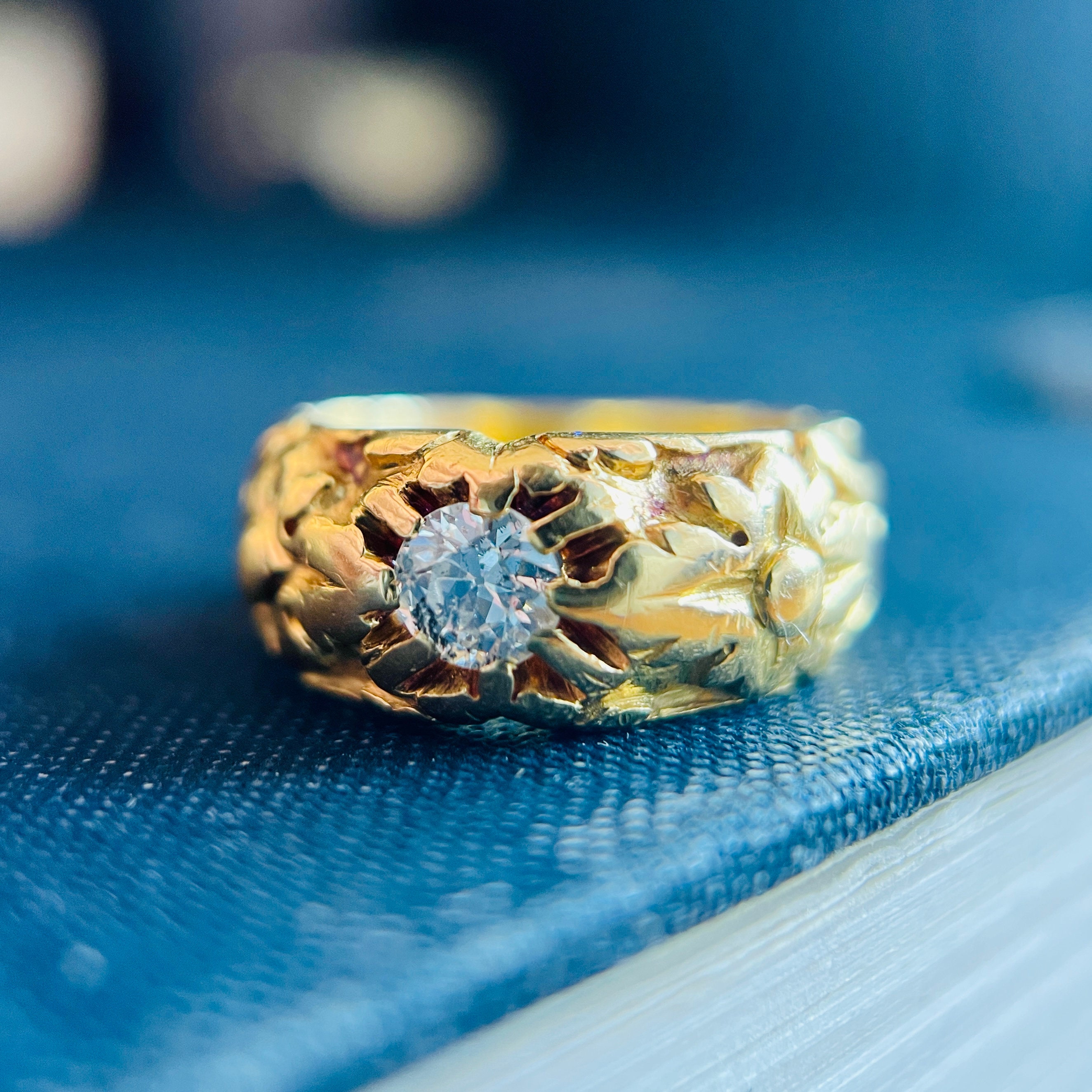 Victorian Belcher Ring, Antique Gold Band, Diamond Ring, 18K 1880S