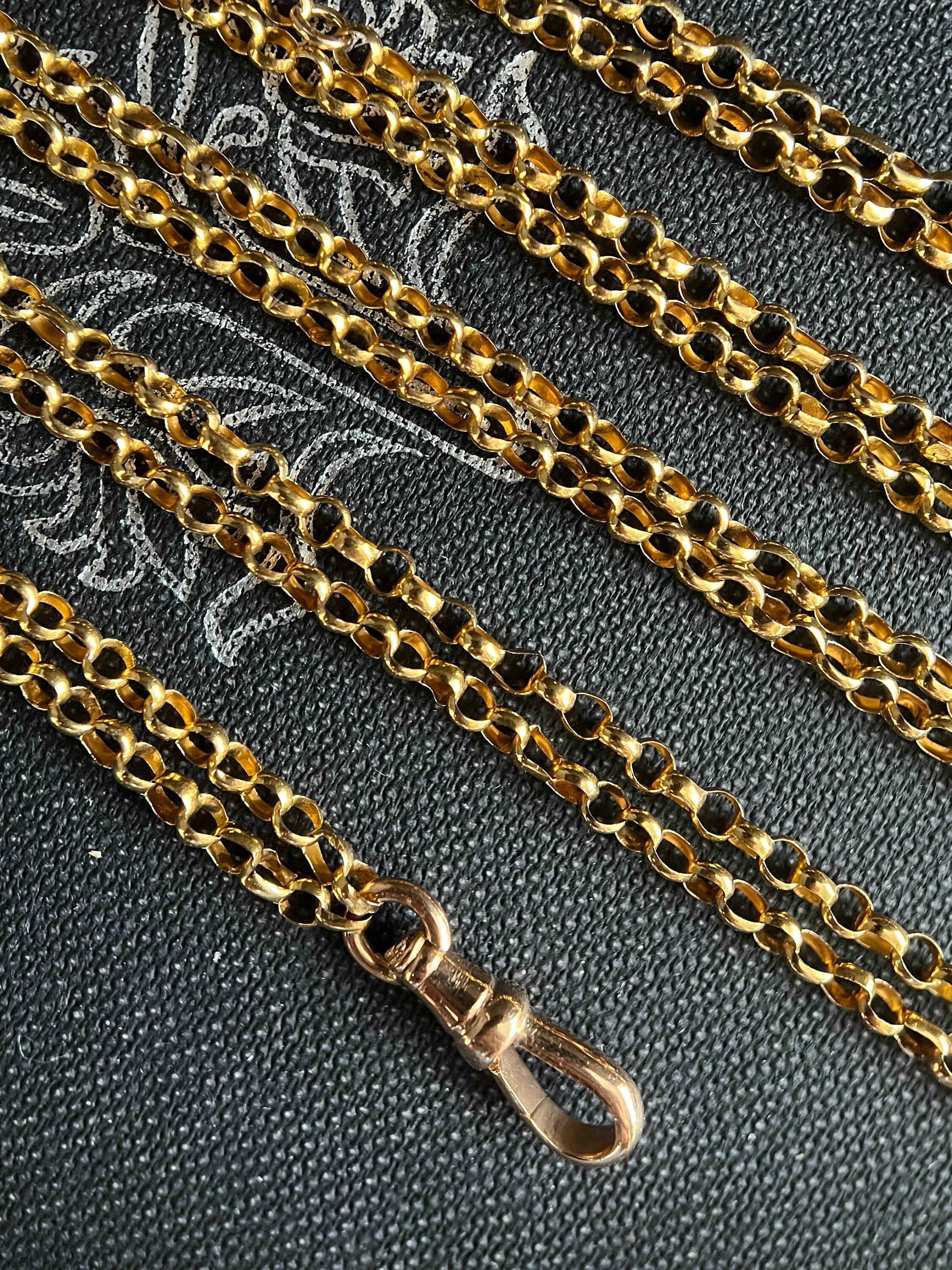Antique Gold Belcher Chain, Long Link 18K 1800’s
