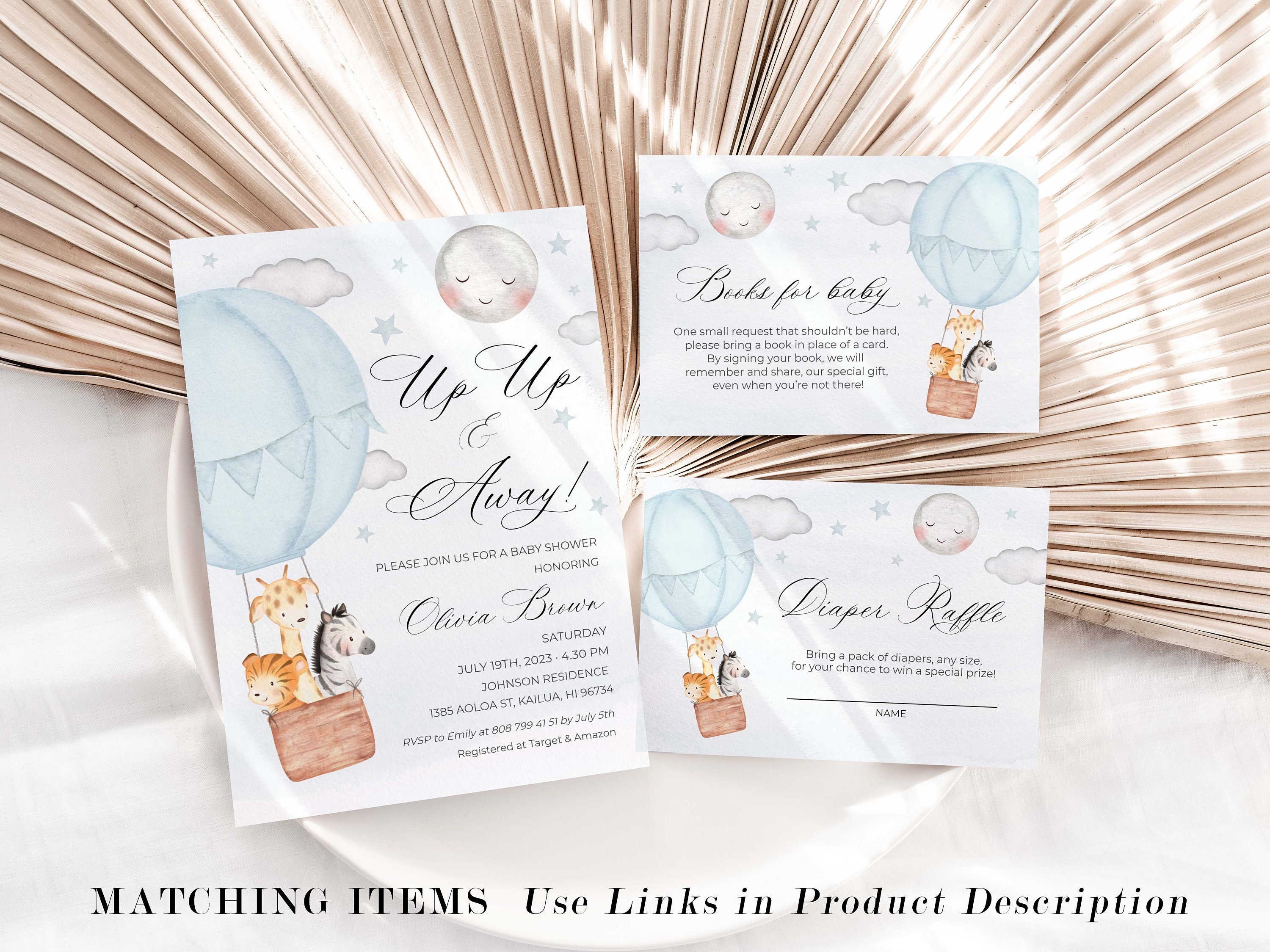 Editable Up Up And Away Hot Air Balloon Boy Blue Baby Shower Etsy