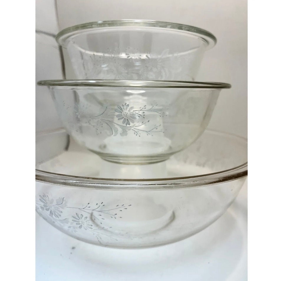 Vintage Pyrex Colonial Mist White Lace Clear Nesting Bowl Etsy