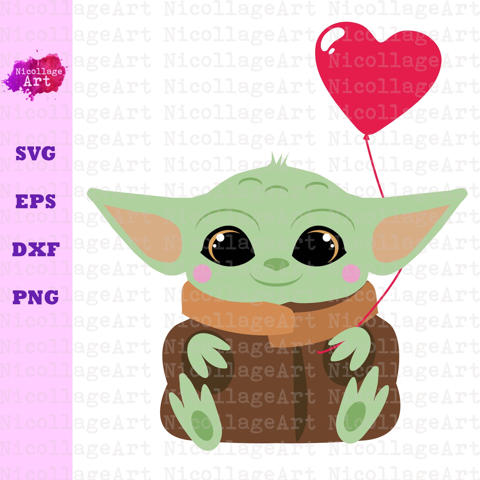 Baby Yoda SVG Baby Yoda Holding A Red Heart Balloon Cut File Etsy