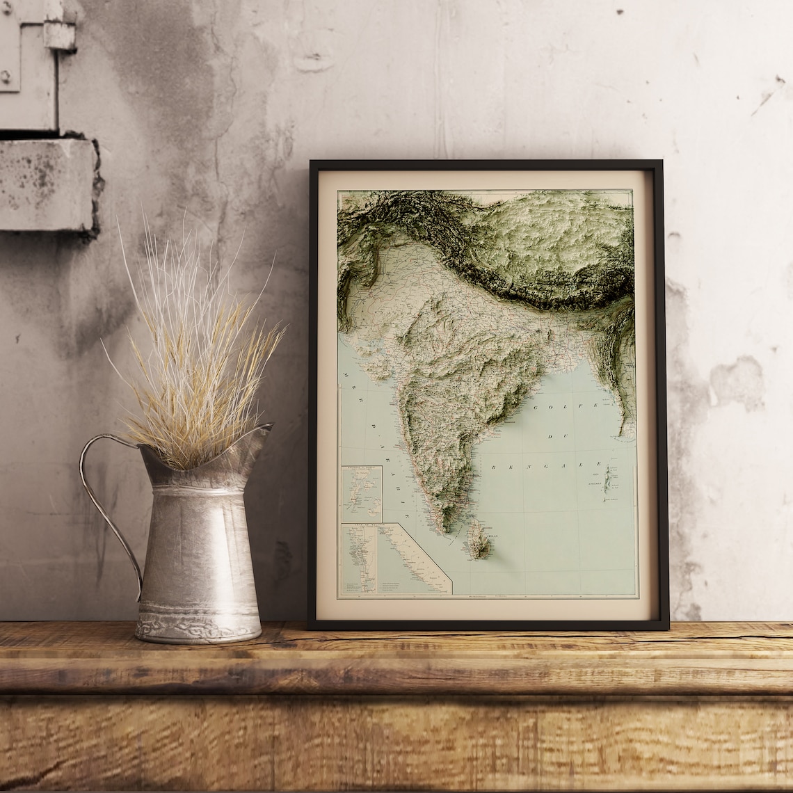 India Map India Relief Map India Vintage Map India Topo Map India