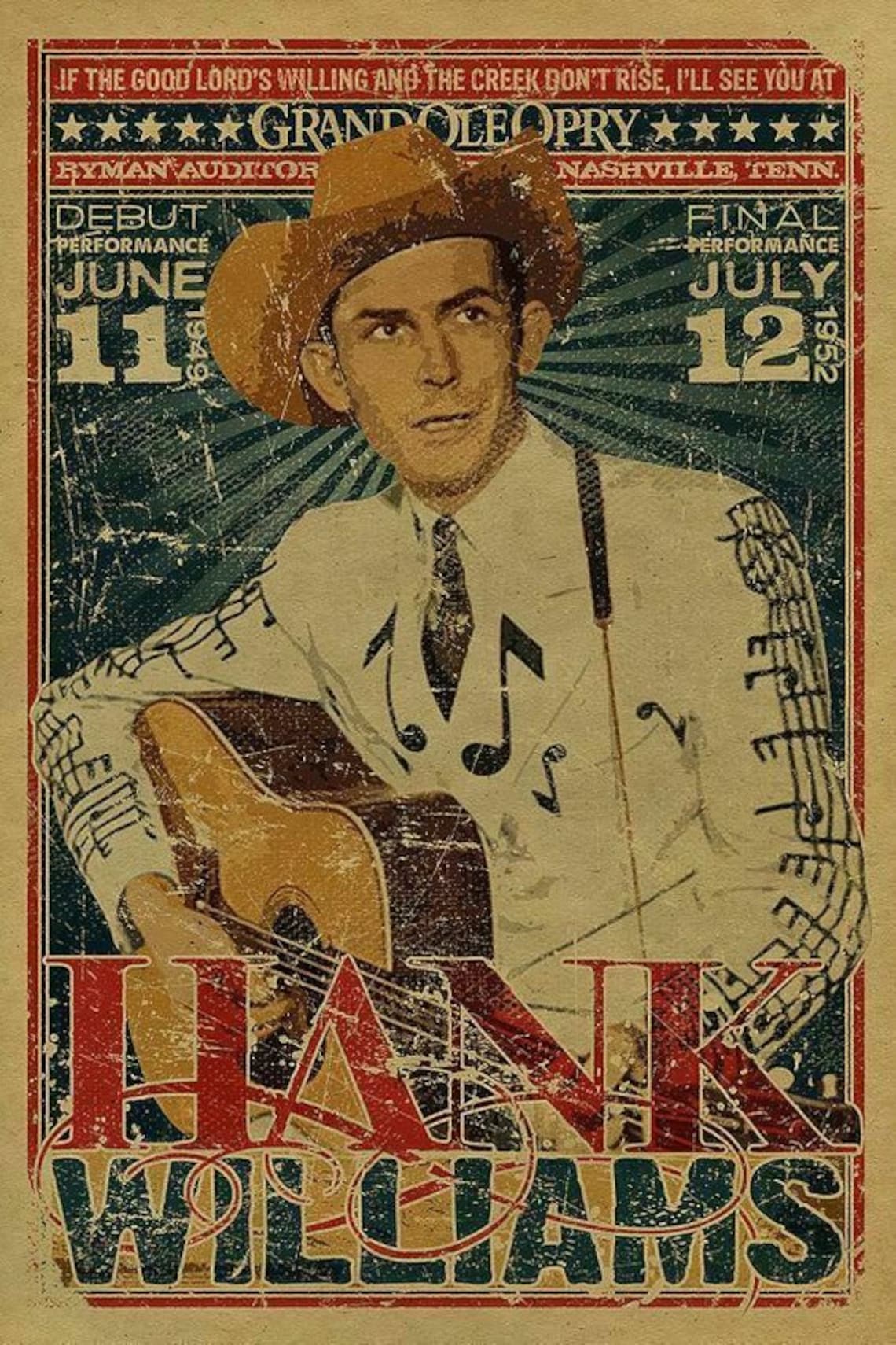Hank Williams Grand Ole Opry Concert Metal Tin Sign Poster Etsy