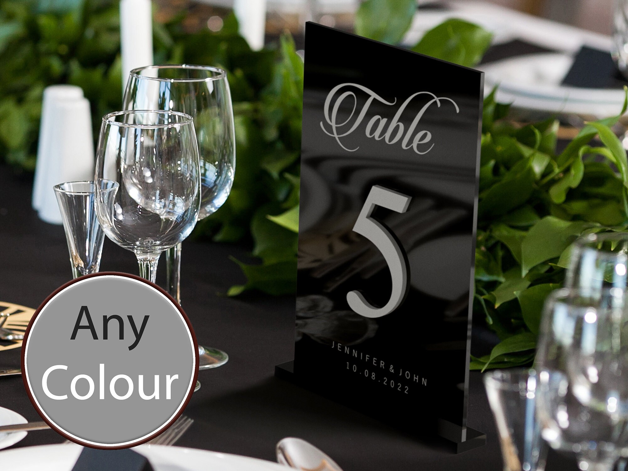 Wedding Table Number | Black Acrylic 3D Numbers Personalised With Bride & Grooms Names & Date