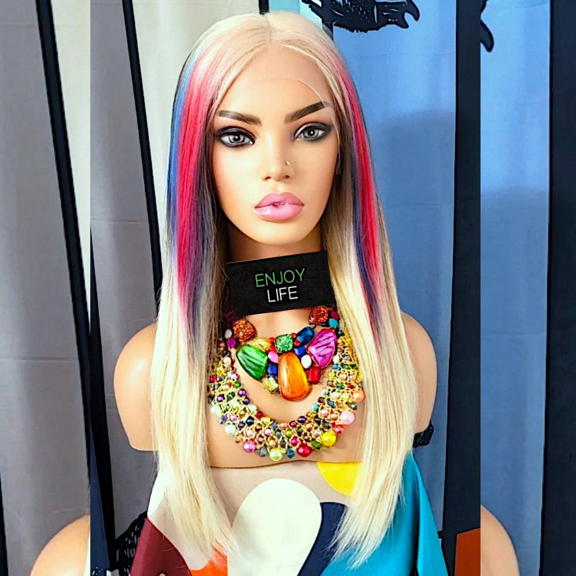 H D Lace Front Blonde H D Rainbow Highlighted Dream Soft Silky Smooth Straight Adjustable Wig Etsy