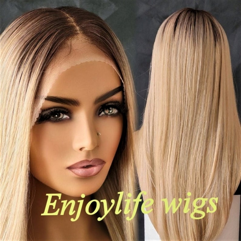 Brown Root Blonde Ombre Straight Lace Front Wig Sexy And Etsy
