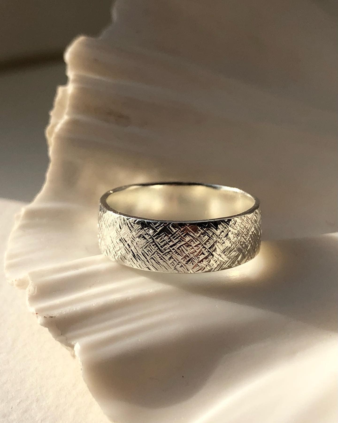 Recycled Silver Wide Textured Ring - Alternative Wedding Band Sterling Silver Jewellery