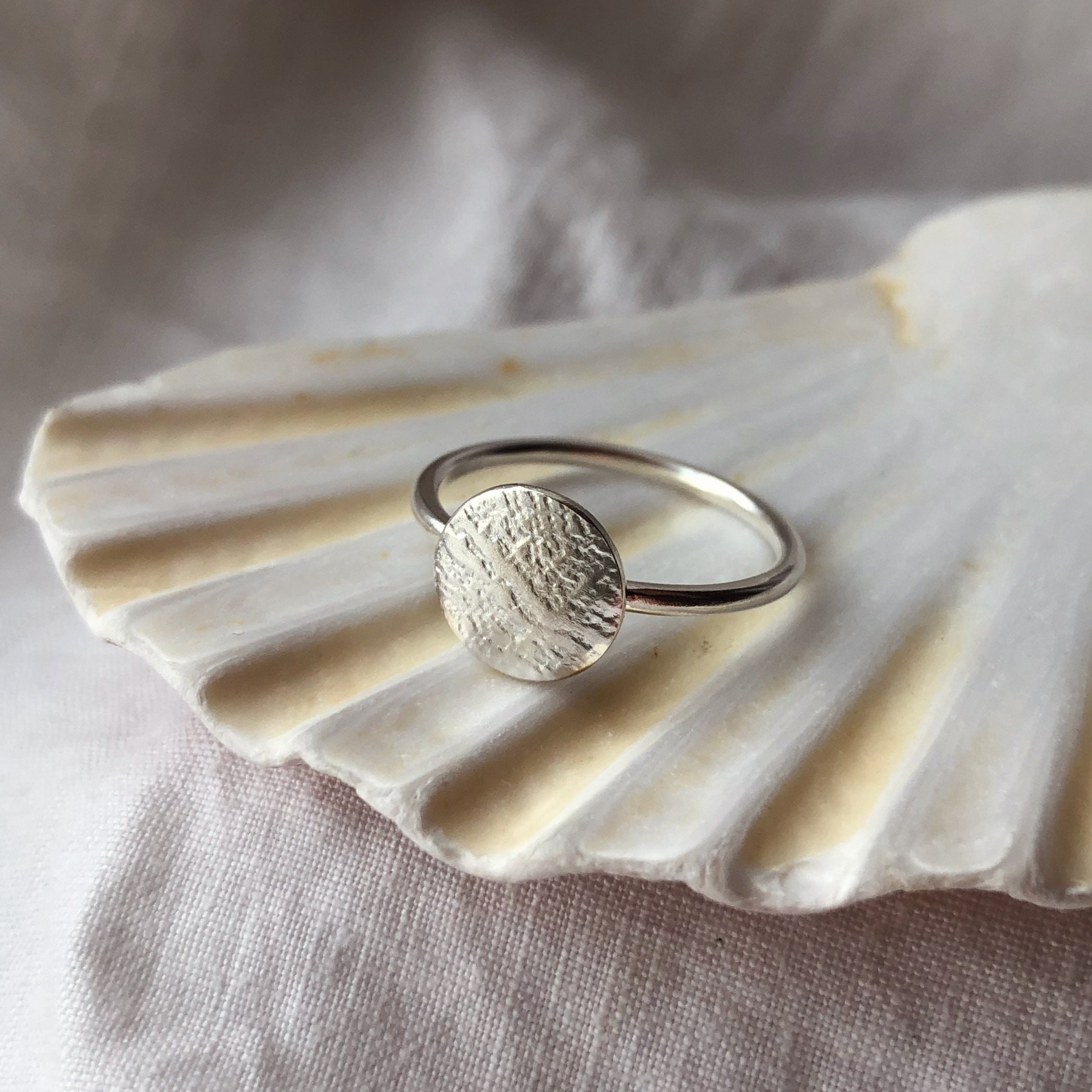 Recycled Silver Circle Ring, Textured Disc Stacking Rings, Love Token, Handmade Sustainable Jewellery